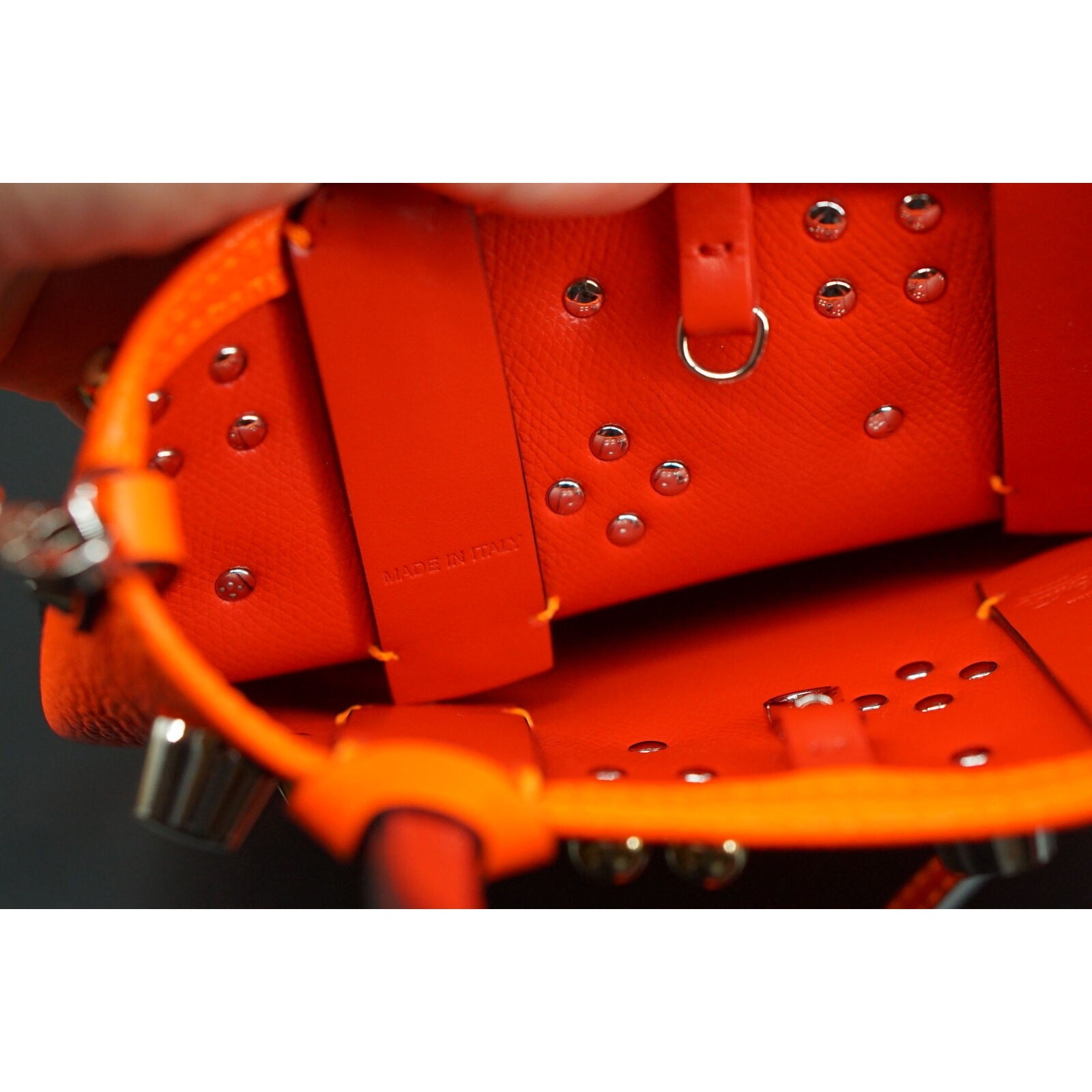 Christian Louboutin Mini Cabata North/South Leather Tote $1390 studs orange