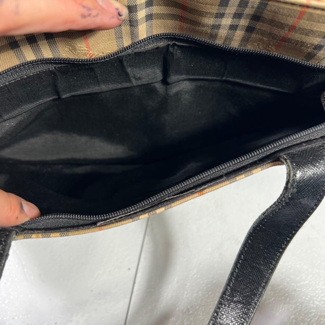 Burberry Nova Check Canvas Leather Tote Bag Beige Self Standing Auth