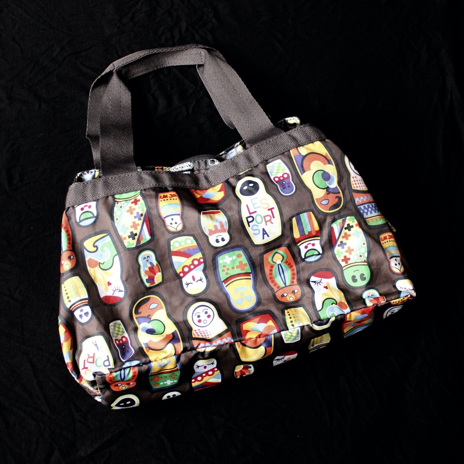 LeSportSac Molly Tote Russian Nesting Doll Matryoshka Dolls Bag Brown