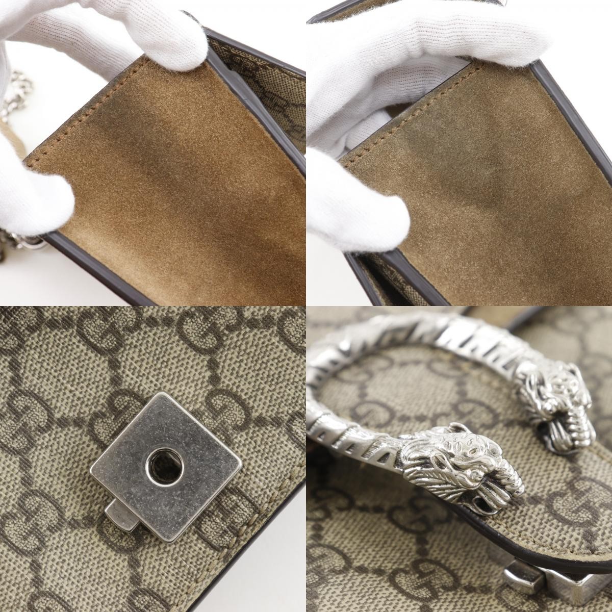 GUCCI 421970 Dionysus Mini Chain Shoulder Shoulder Bag Brown GG Supreme Ca…