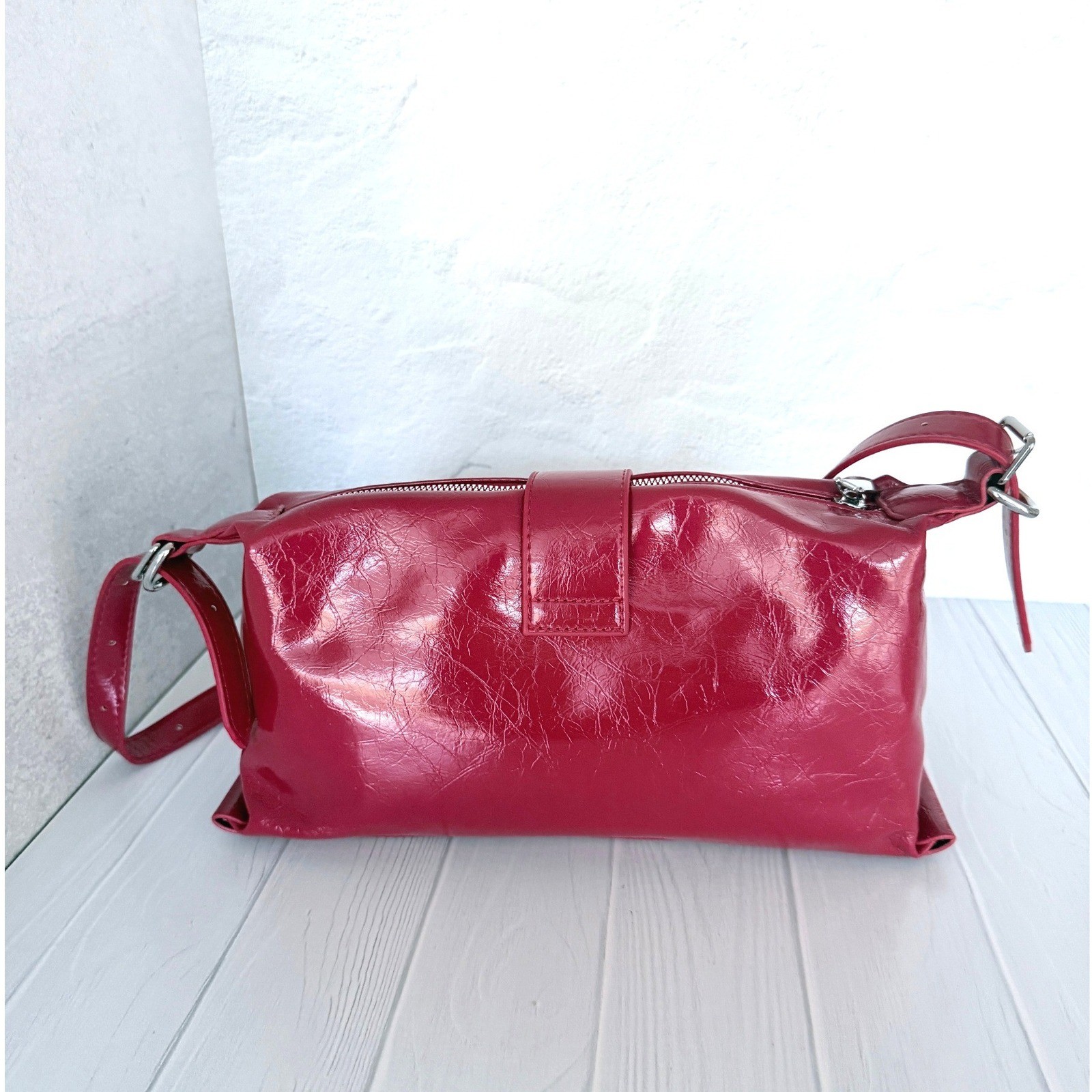 8 Other Reasons Adeline Bag Cherry Red Crinkled Patent Faux Leather Shoulder Bag