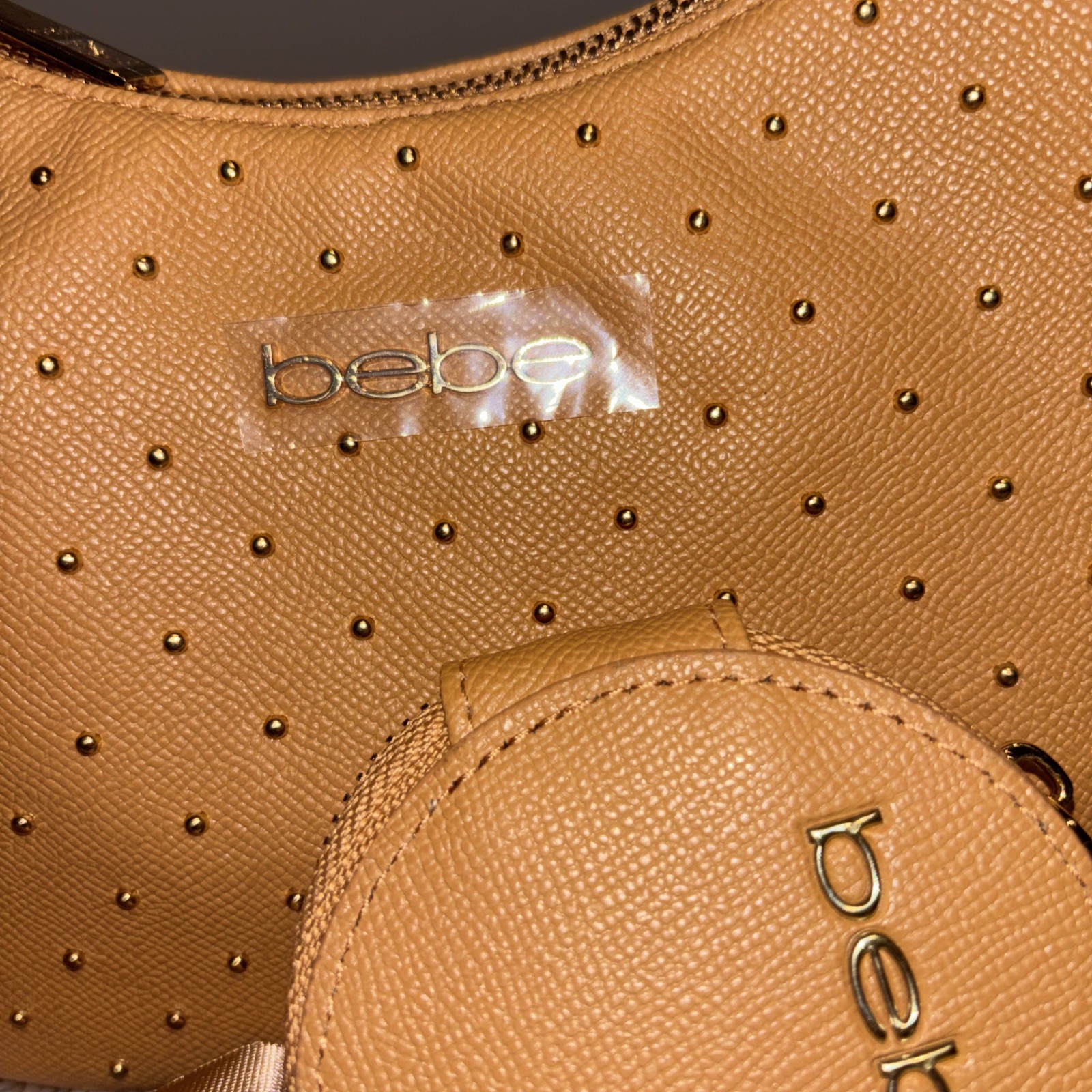 Bebe Sagan Studded Crossbody Bag- Camel
