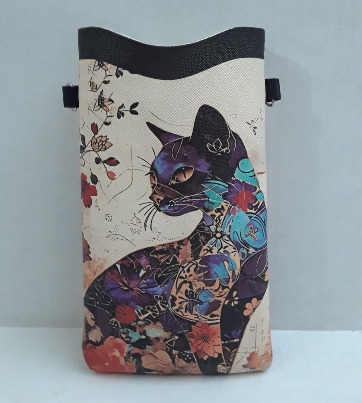 Colorful Cat Crossbody Handbag Case Shoulder Bag Cell Phone Pouch 6.5 in Tall