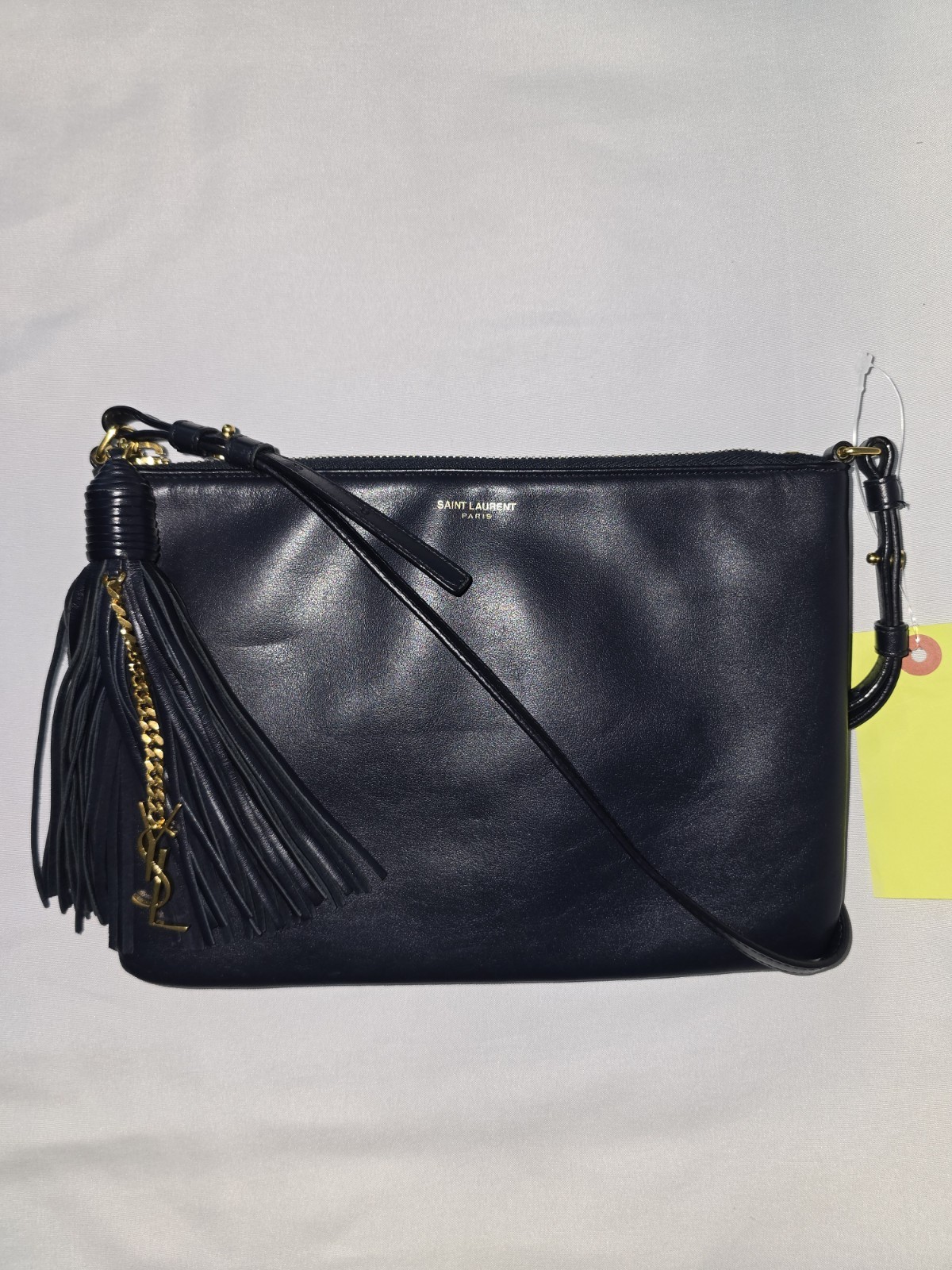Authentic Saint Laurent Teen Monogram Crossbody Bag Navy Calfskin Leather Gold