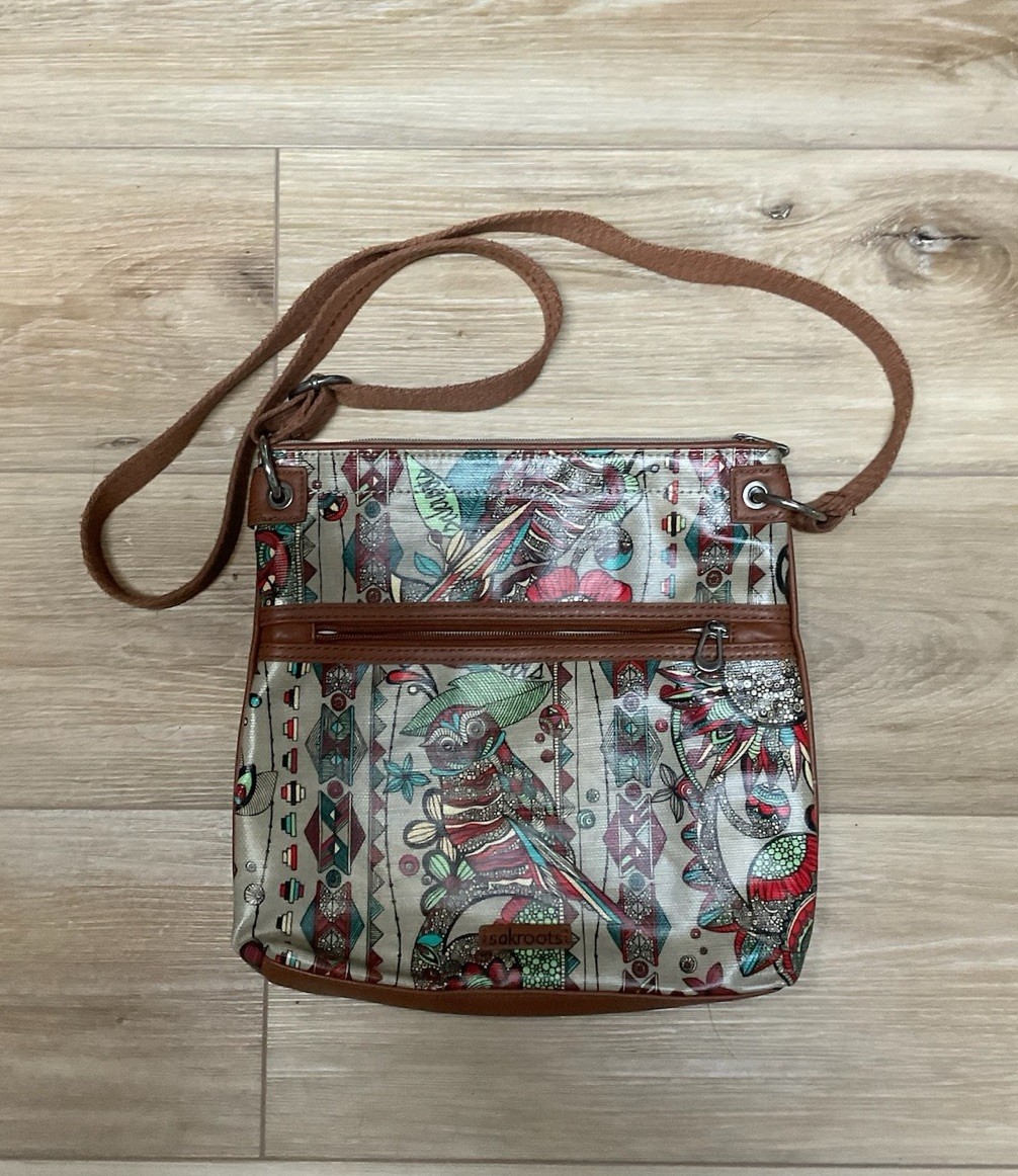 SAKROOTS OWL Crossbody Handbag Multi-color and Brown 11.25″ x 11″ x 1.75″
