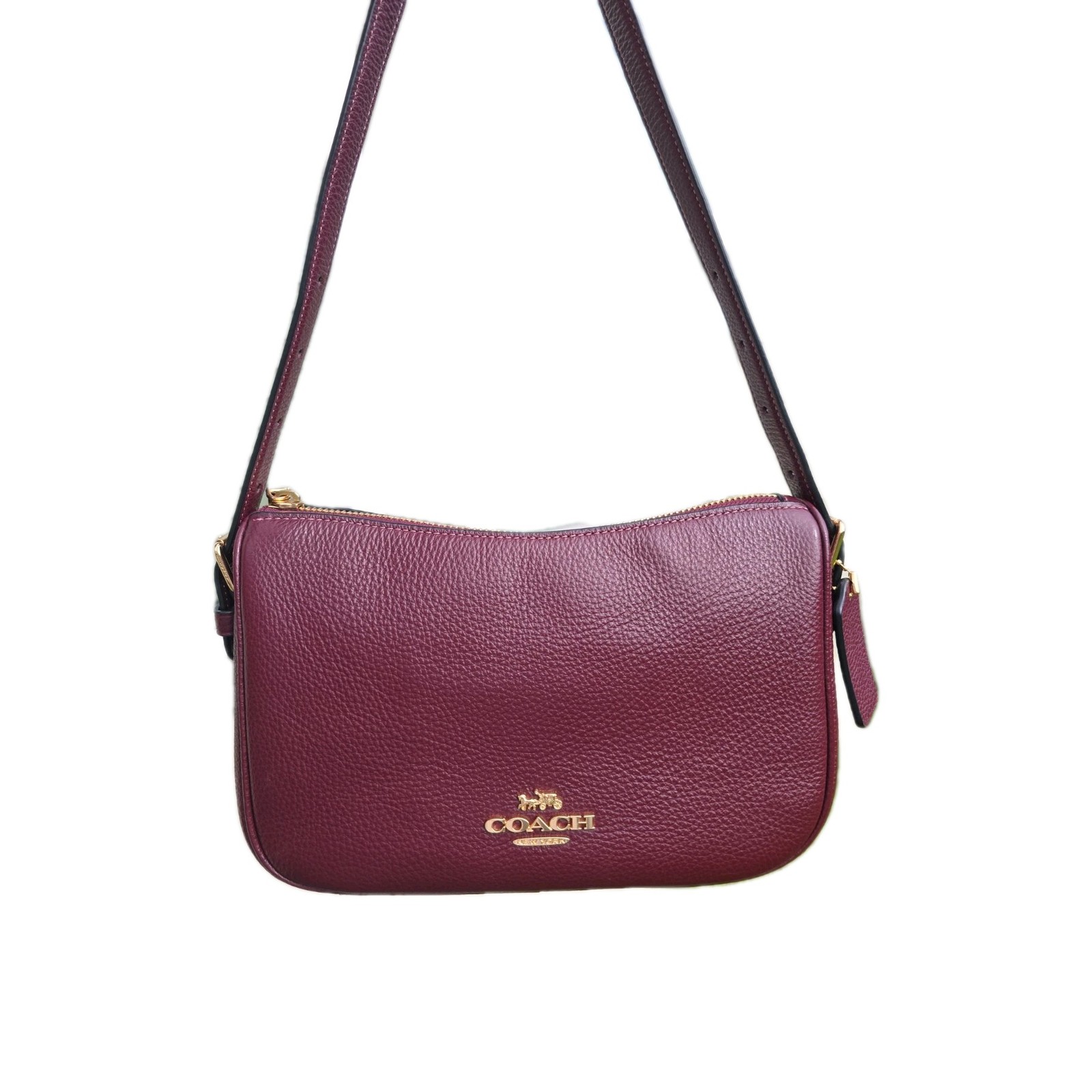Coach Kailey Shoulder/Crossbody Bag Refined Pebble Leather Burgundy Red Plum