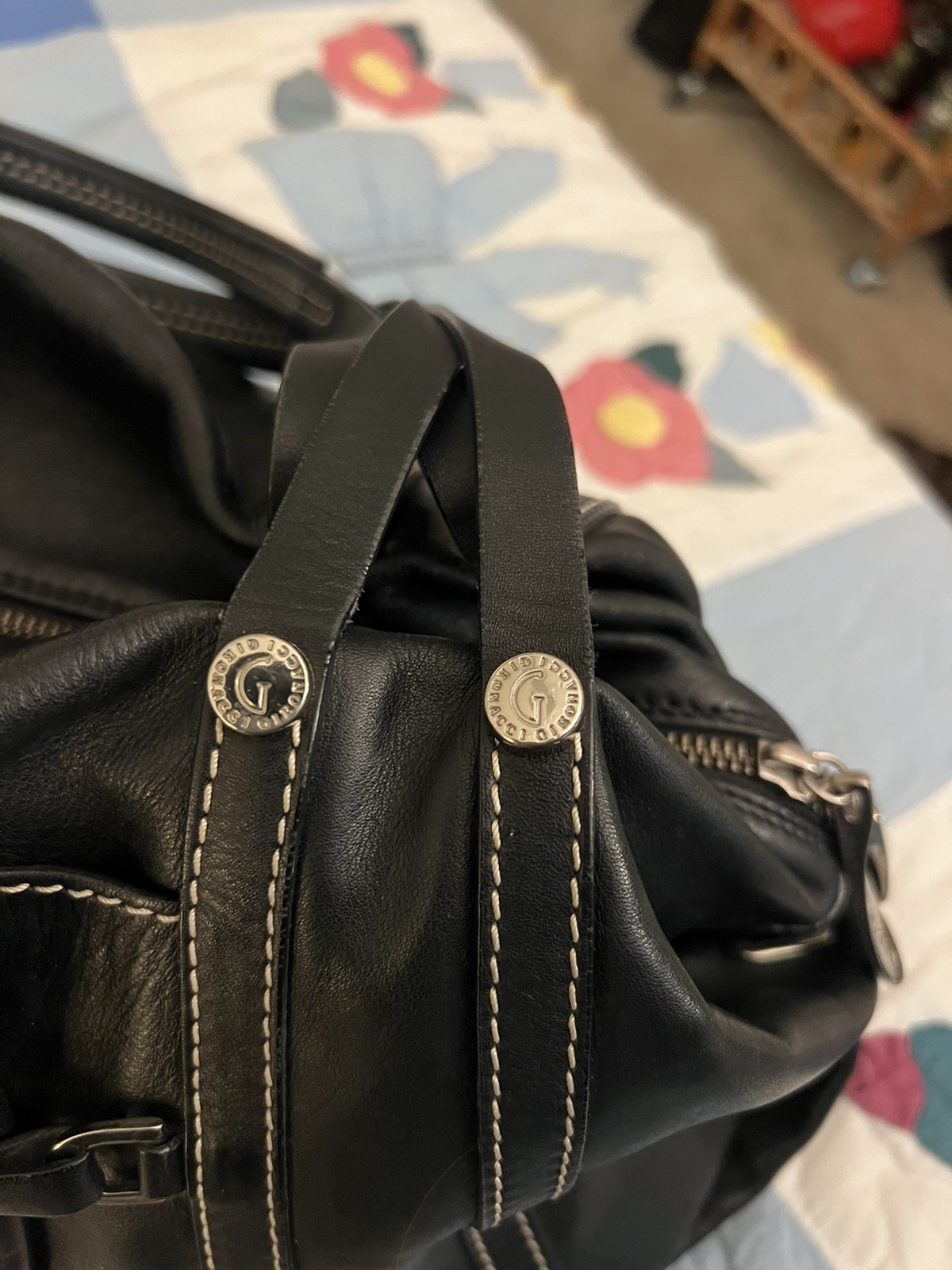 Gironacci Black Shoulder Purse Genuine Leather Made in Italy Silver Designer