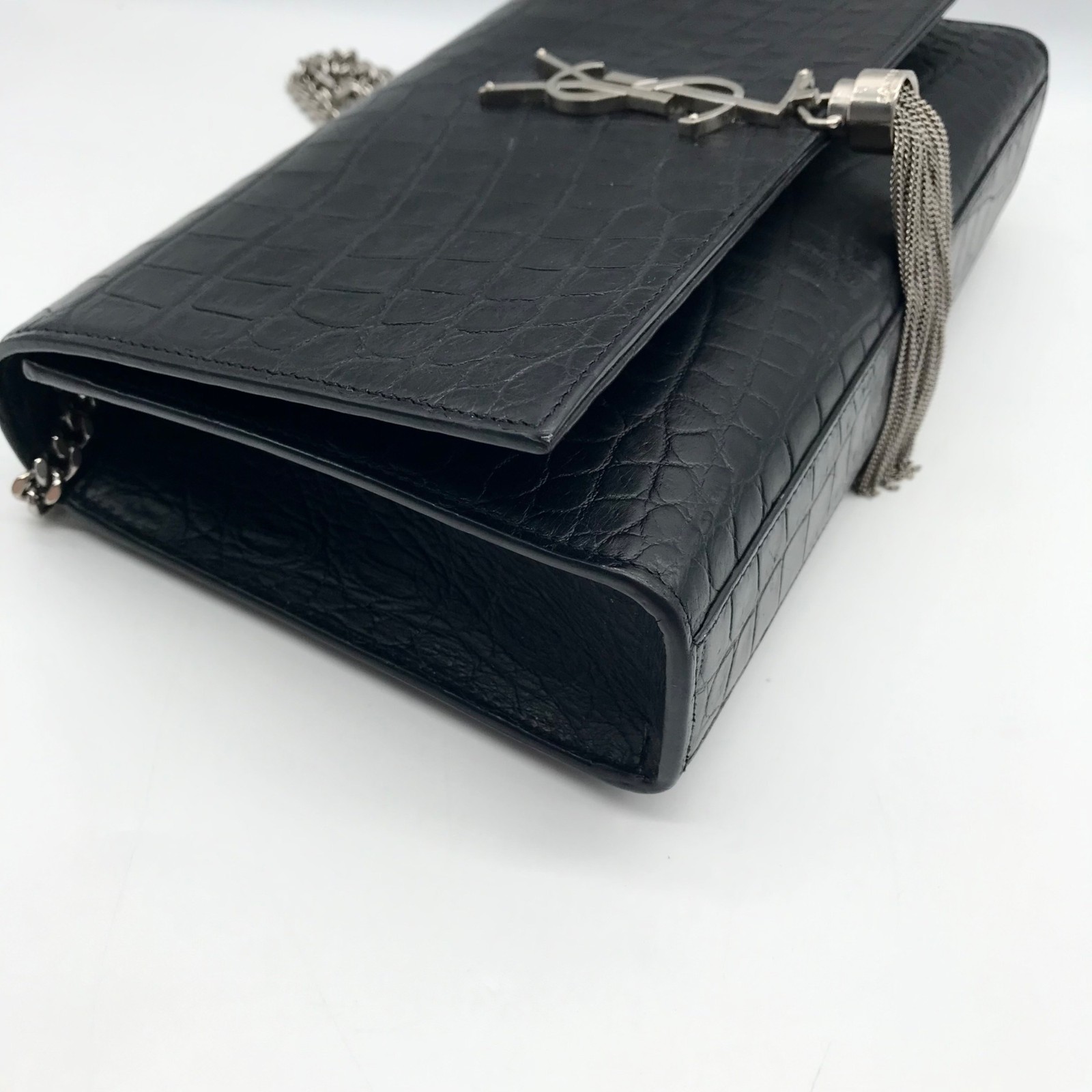 Yves Saint Laurent Black Croc Embossed Leather Kate Shoulder Bag