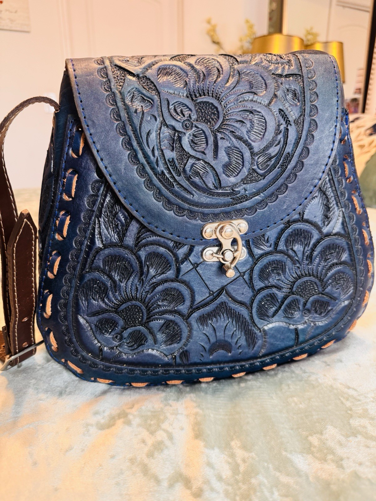 Royal Blue Leather Saddle Bag Handmade Genuine Leather
