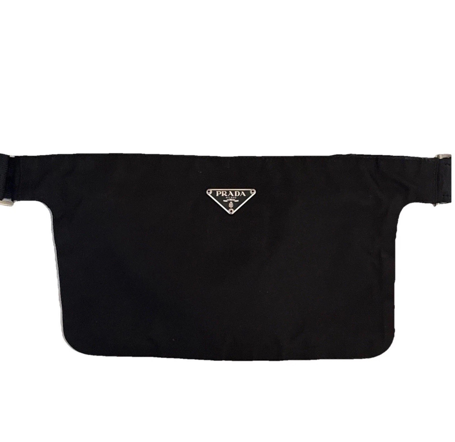 Prada Tessuto Nylon Slim Waist Belt Fanny Bag Black Triangle Logo Belt Vintage