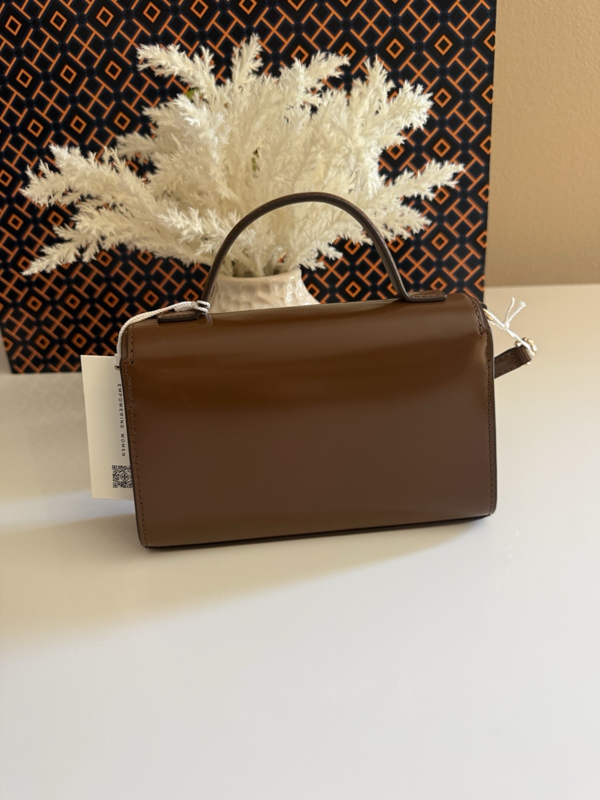 NWT Authentic Tory Burch Emerson Smooth Top Handle Brown /Tan Crossbody Bag