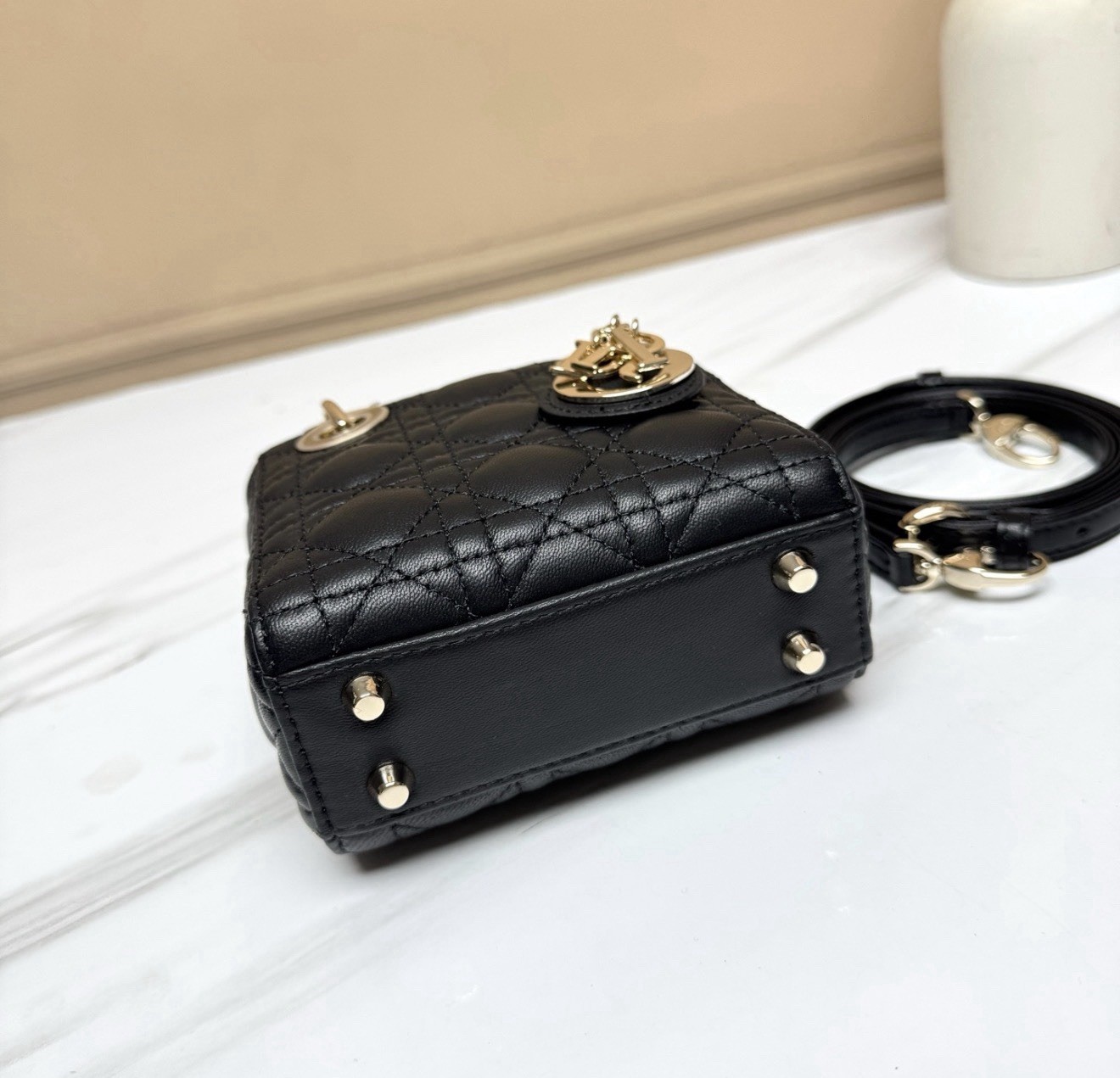 Quilted Flap Mini Top Handle Bag Detachable Strap Gold Charm
