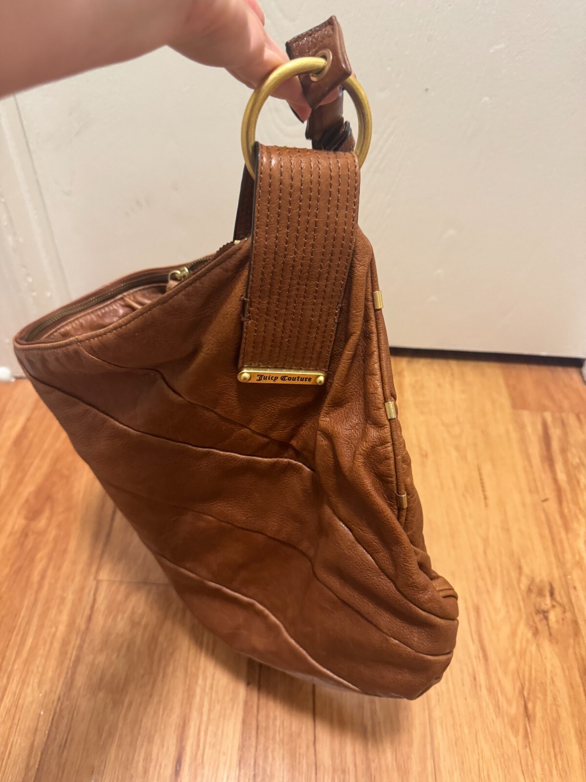 Juicy Couture Authentic Brown Leather Large Hobo Purse Y2K Great Condition