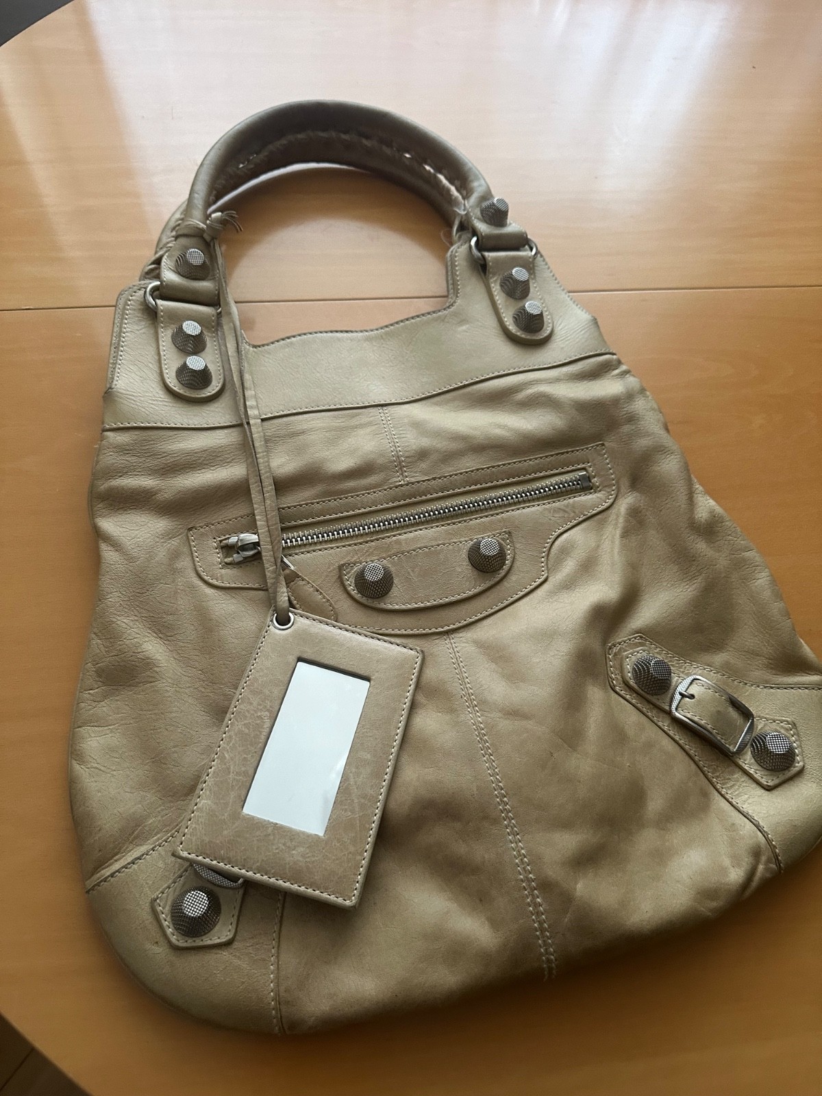 Balenciaga CHUNKY SILVER Beige CITY Hobo Foldover Shoulder Bag HTF STYLE