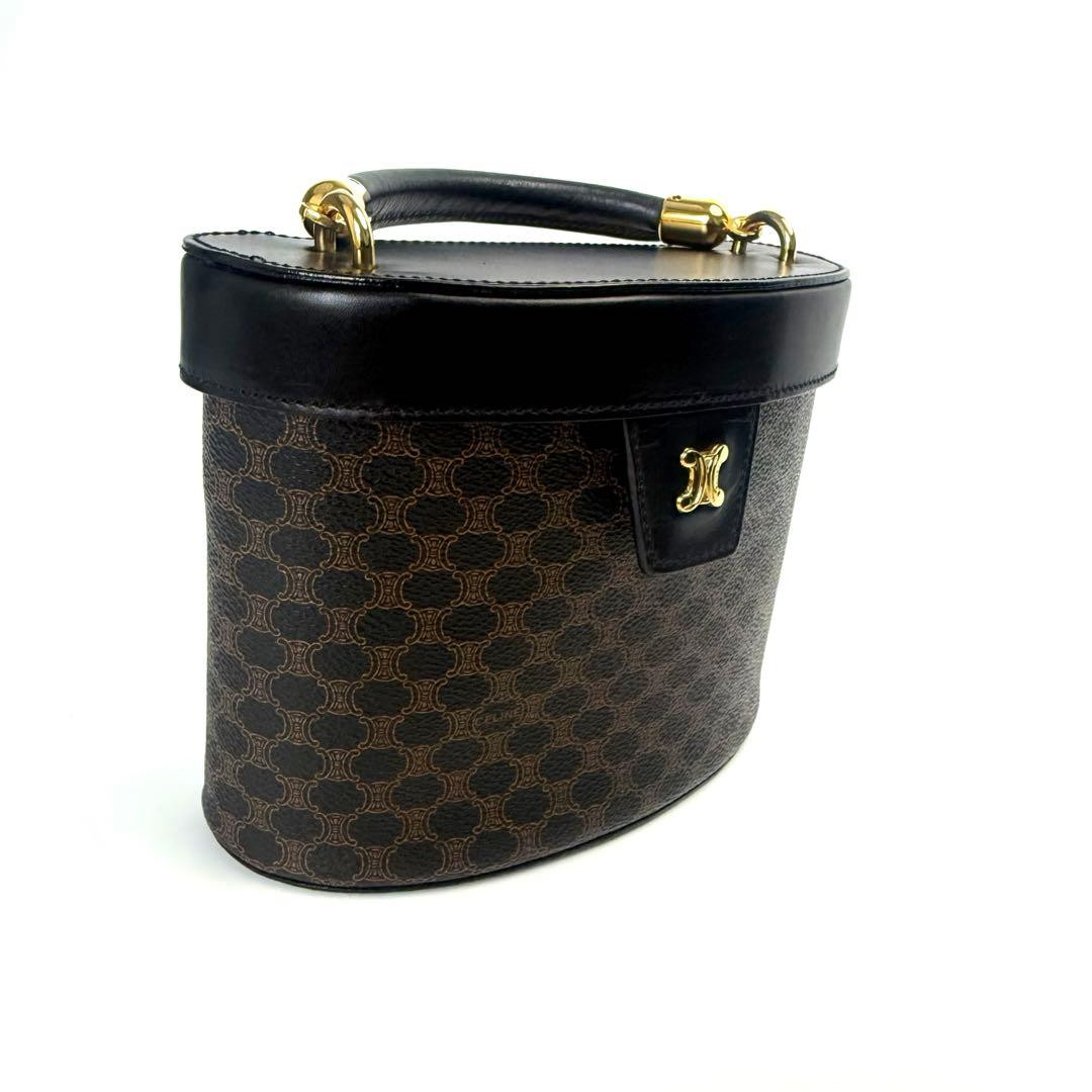 CELINE Macadam Triomphe Vanity Bag Black Brown PVC Leather Handbag MC96