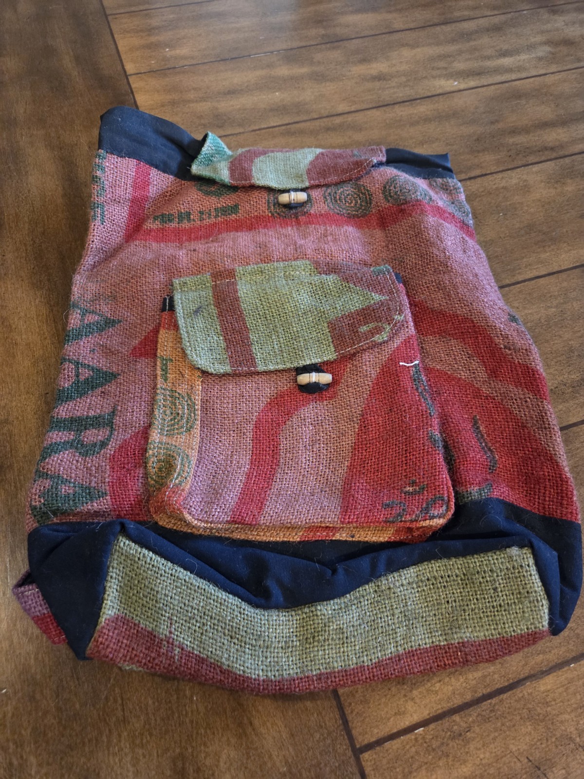 Handmade Indian Jute Coffee Sack Backpack – Boho Fair Trade Style 17″ x 13″