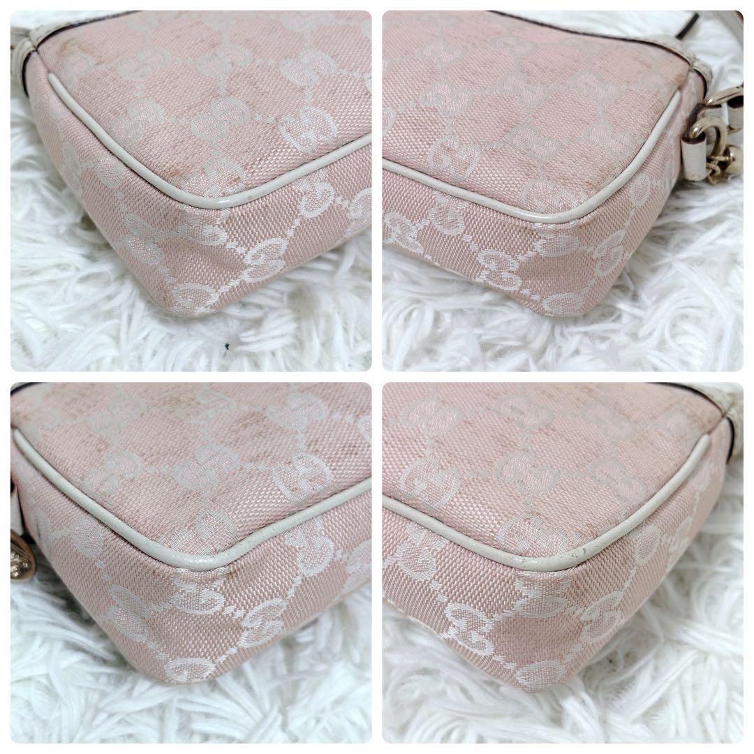 GUCCI Accessory Pouch One-Shoulder Bag GG Canvas leather Charm Pink casual women