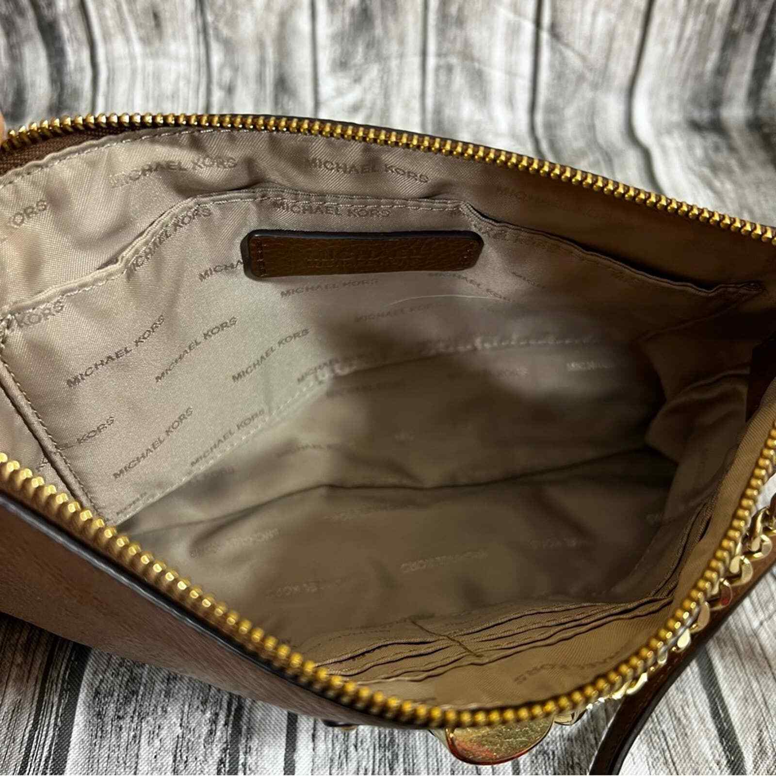 Michael Kors James Pebble Leather Clutch Crossbody Handbag Tortoise Detail