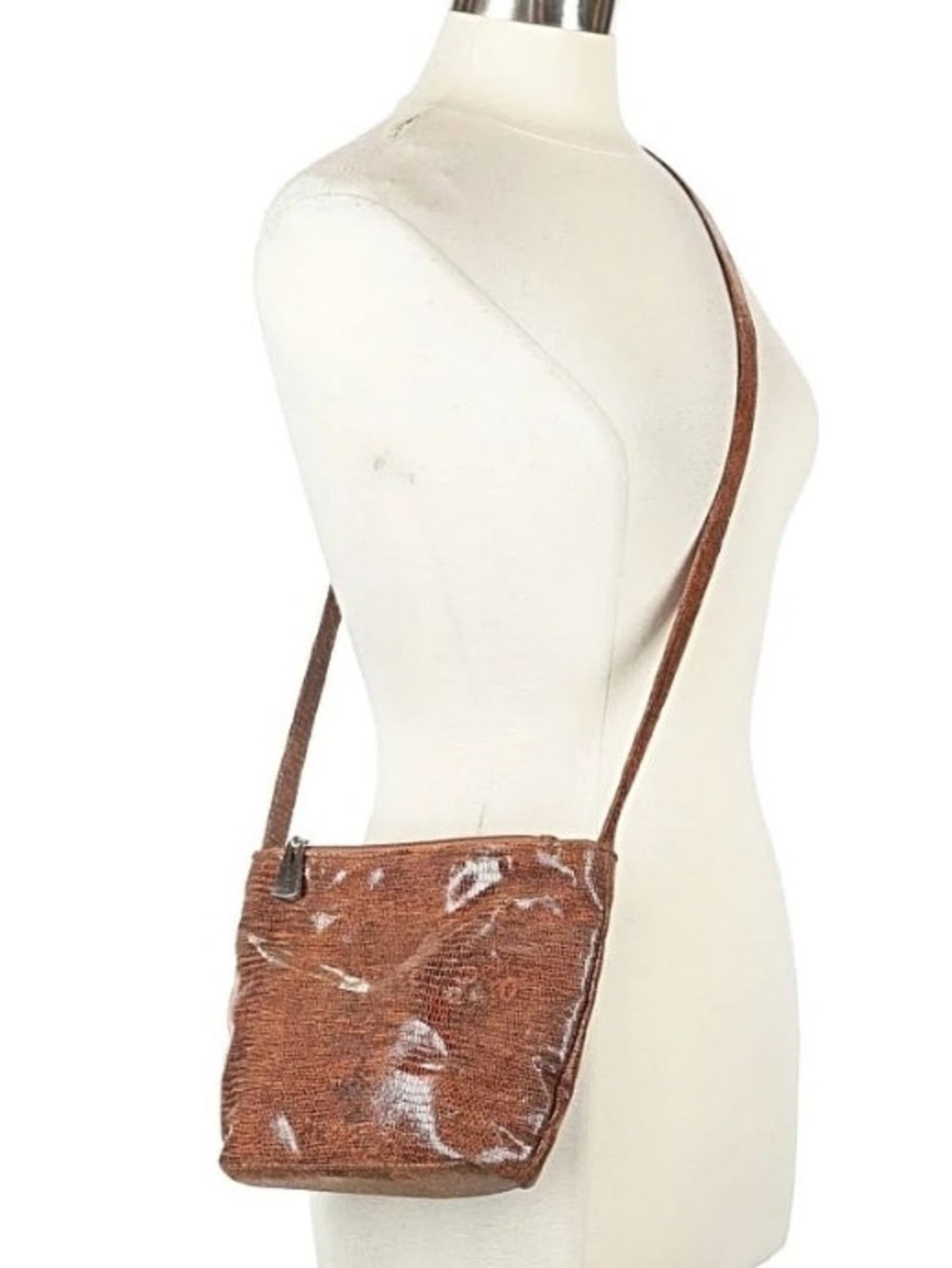 Textured Leather Reptile Print Crossbody