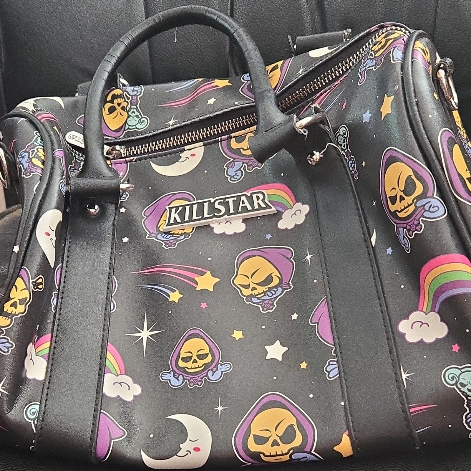 KILLSTAR Black Skull Graphic Print Satchel Top Handle Zip, Inner Pockets