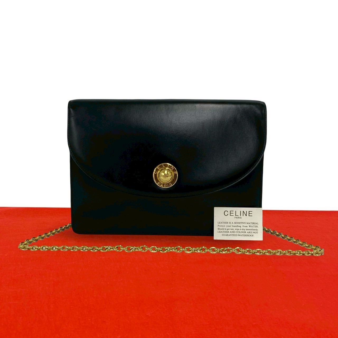 CELINE Logo Star Ball Metal Shoulder Bag Calfskin black 58399