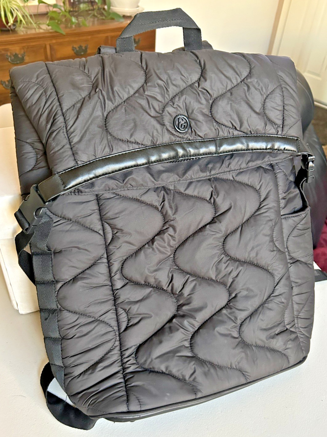 Joan & David Wave Quilted Puffer Nylon 18 Inch Square Buckle Laptop Backpack