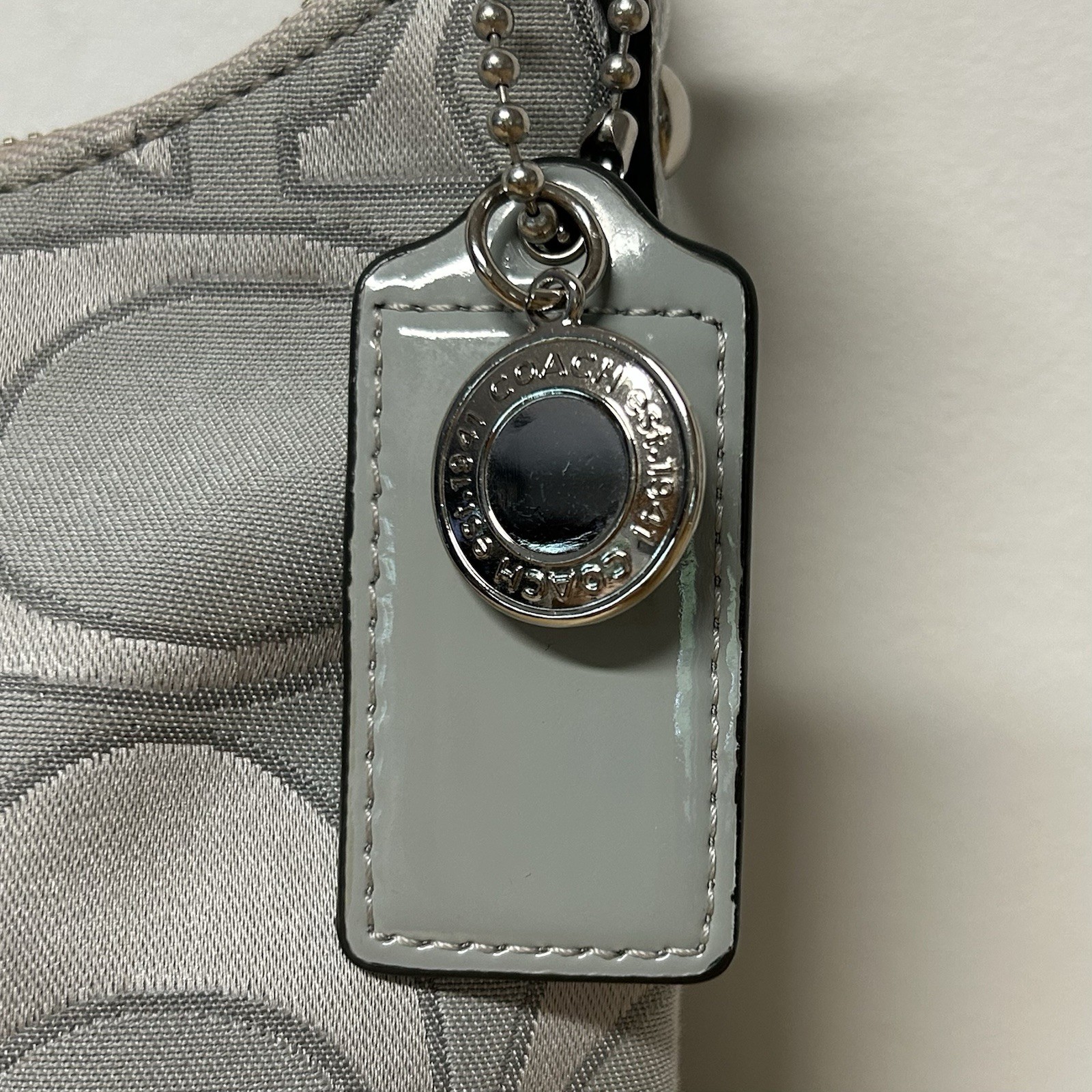 Coach Signature Sis Stripe Demi Hobo Bag Silver Metallic Sateen Vtg 2012 Hipster