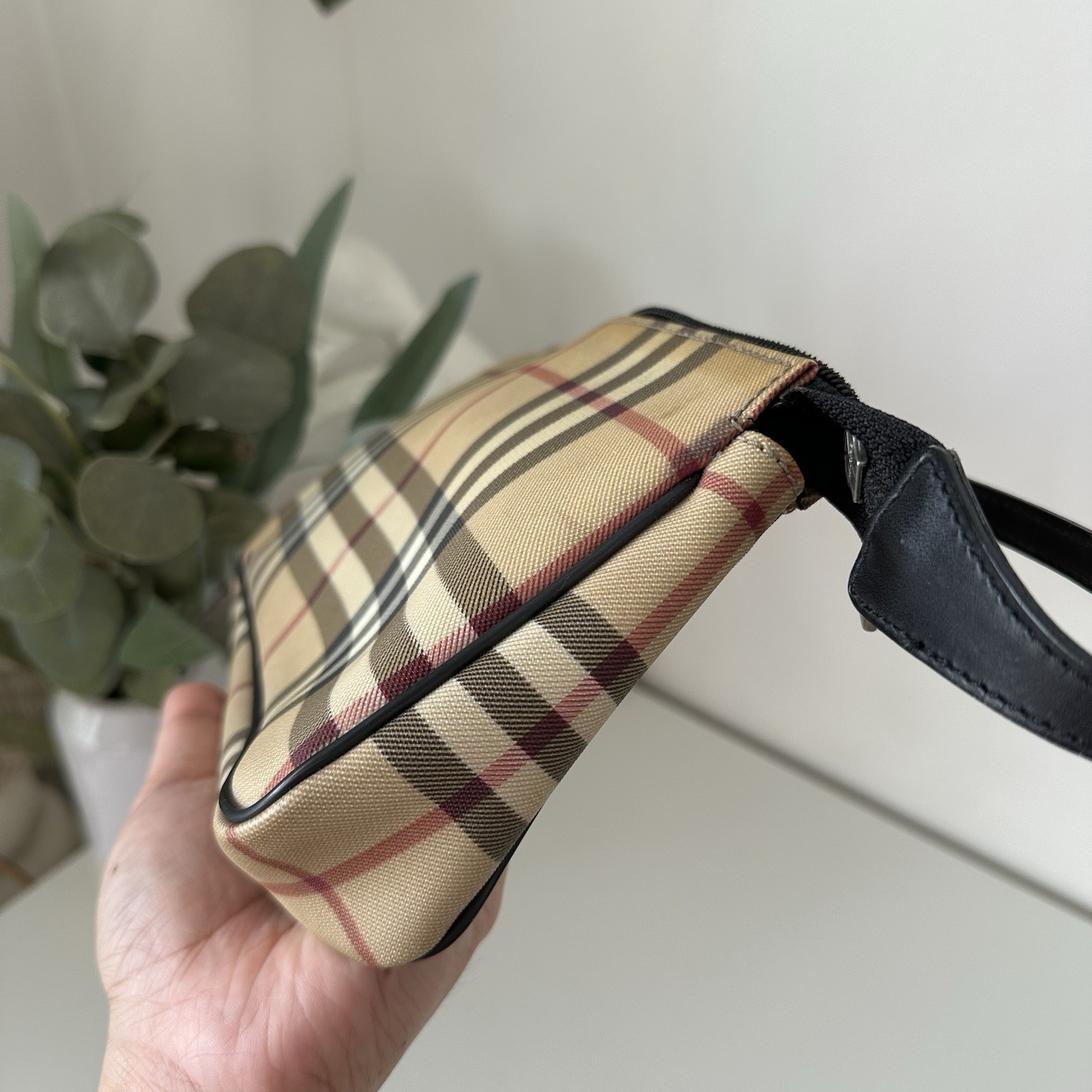 VINTAGE Burberry Bag Beige Nova Check Handbag Y2k 90s Pouchette Pochette RARE