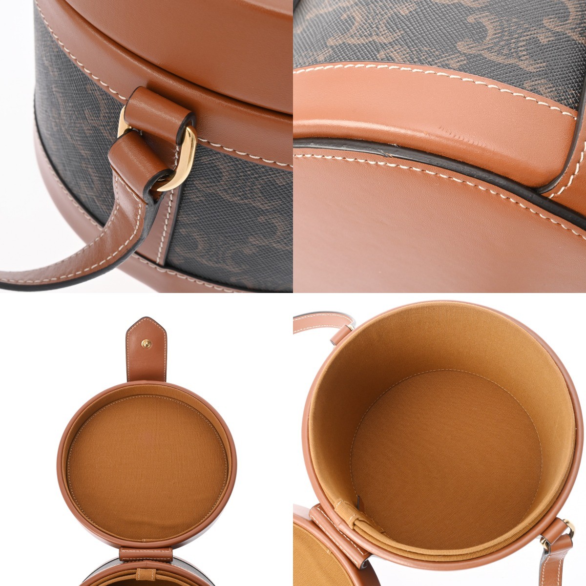 CELINE tambour medium 195192BZJ Triomphe triomphe canvas/calf Tan Women Shou…