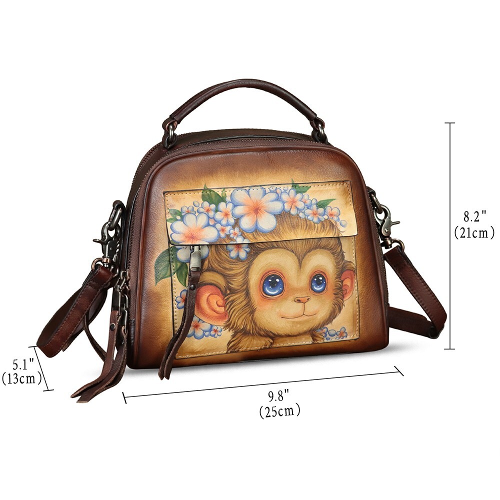Genuine Leather Purse and Handbag for Women Hand Painted Crossbody Shoulder Bag
