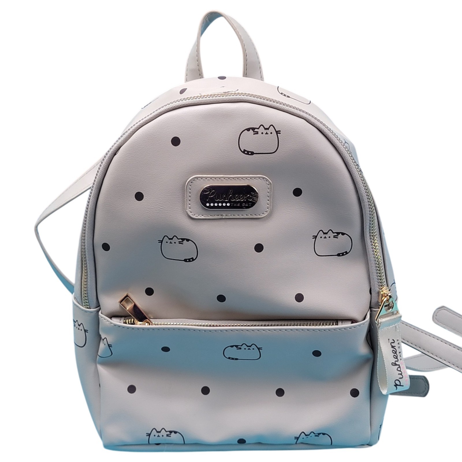 Pusheen The Cat Polka Dot Mini Backpack Gray Faux Leather Small Travel Bag