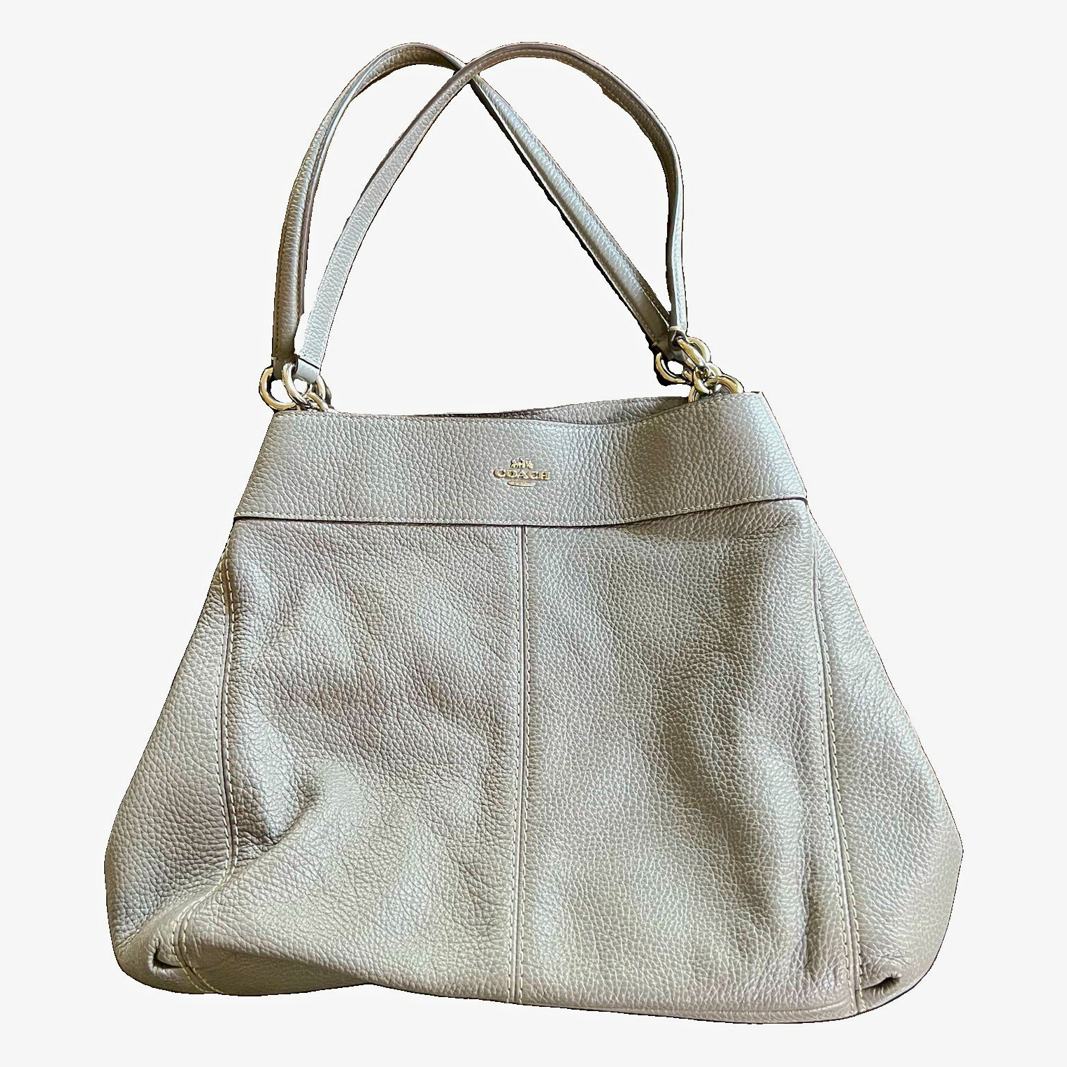 Coach Gray Pebbled Shoulder Bag, Silver Hardware, Bag Charm, Inner Pockets