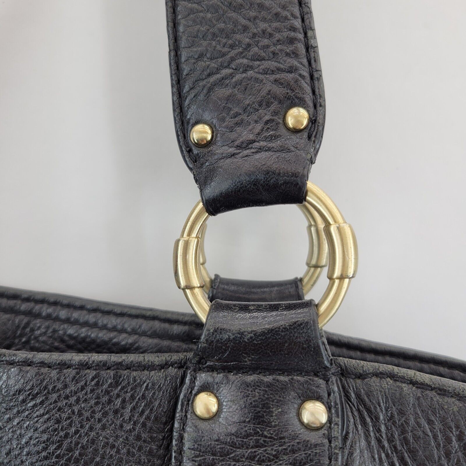 Michael Kors Black Leather Tote Bag Shoulder Bag Gold Tone Hardware 17x12x5.5