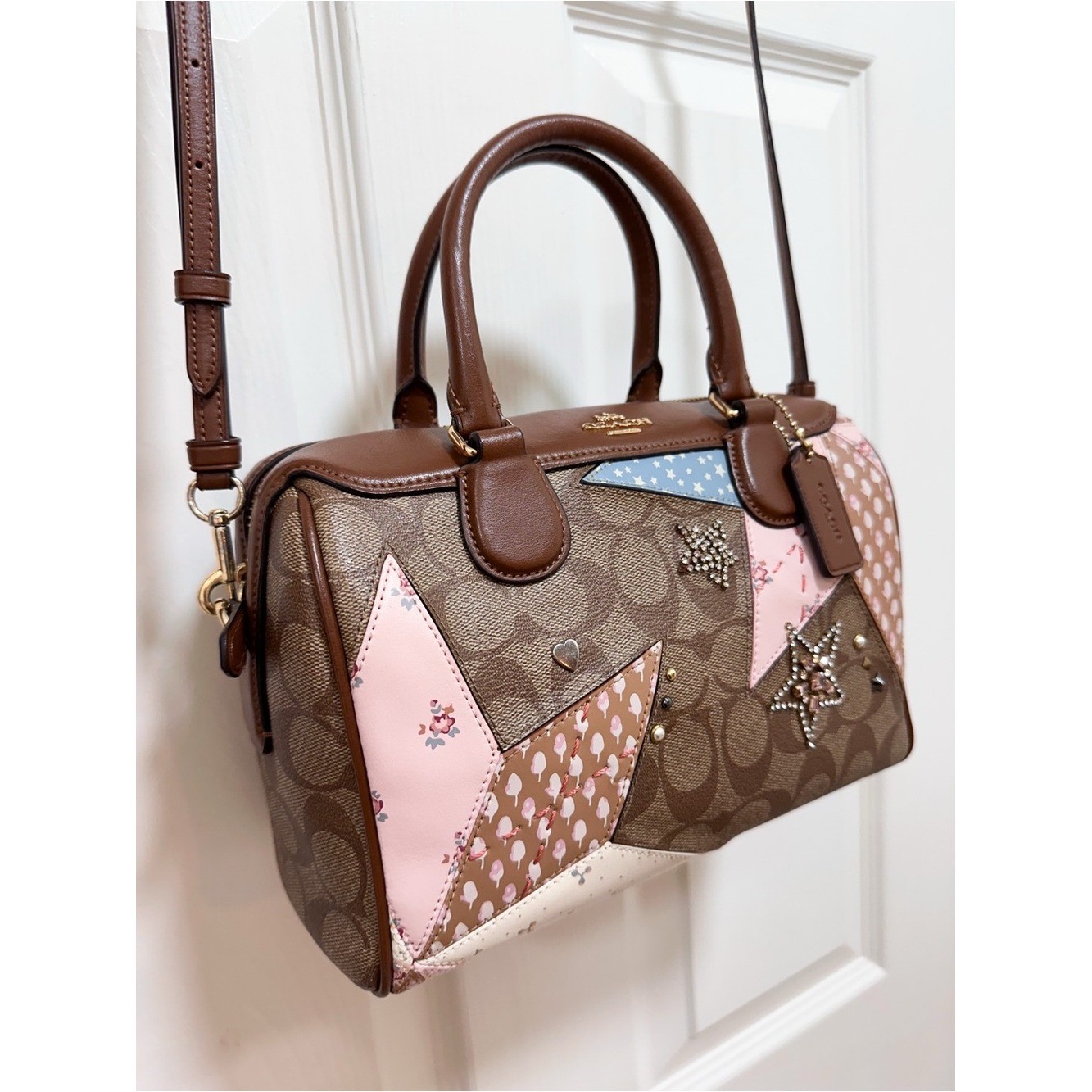 Coach Mini Bennett Star Patchwork Satchel Crossbody Canvas F67370
