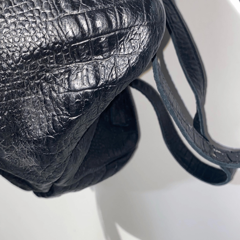 Black Croc Embossed Leather RBG Monogram Tassel Backpack Gold Hardware
