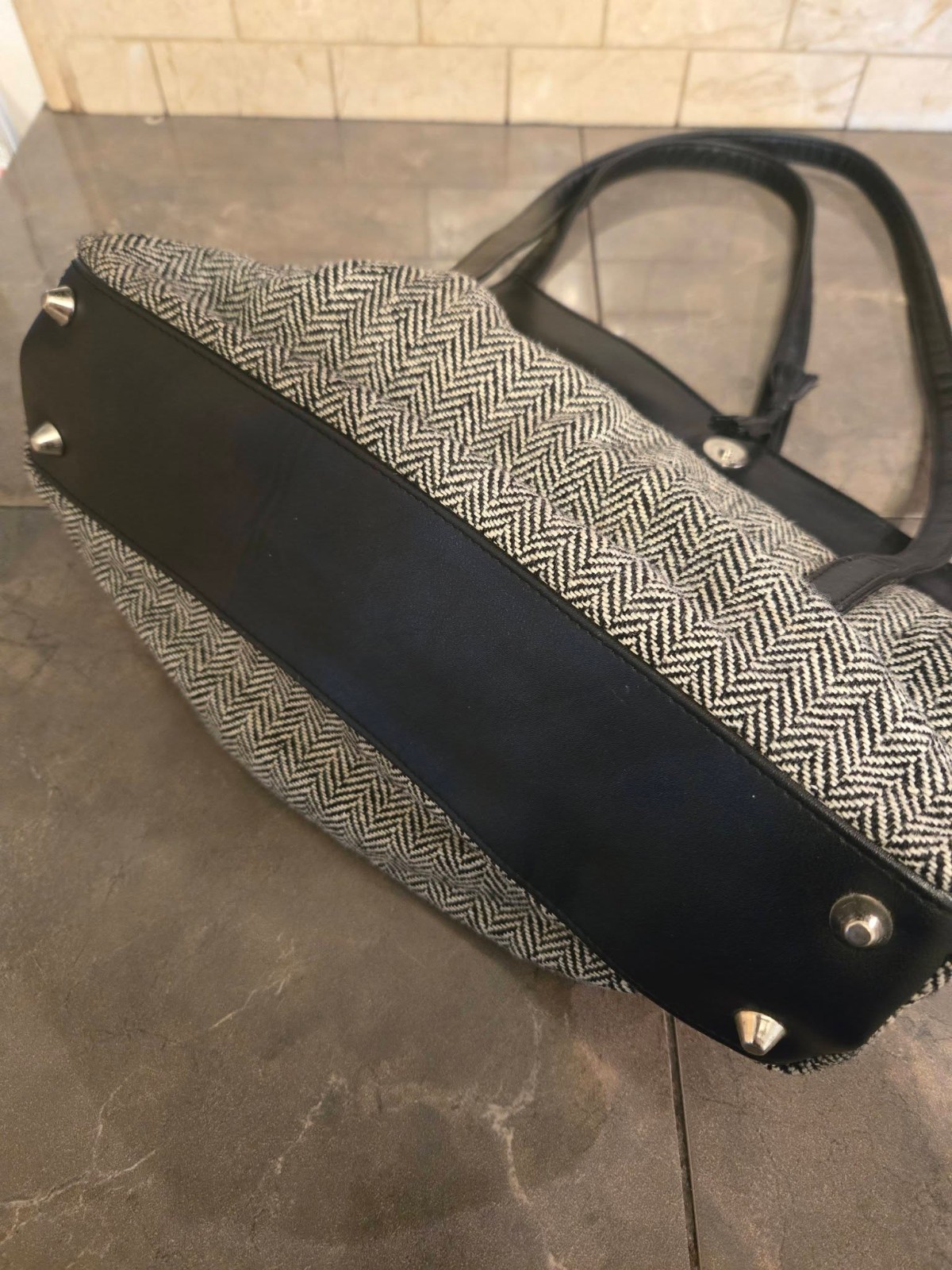 Cynthia Taylor Black & White Herringbone Purse/ Shoulder Bag