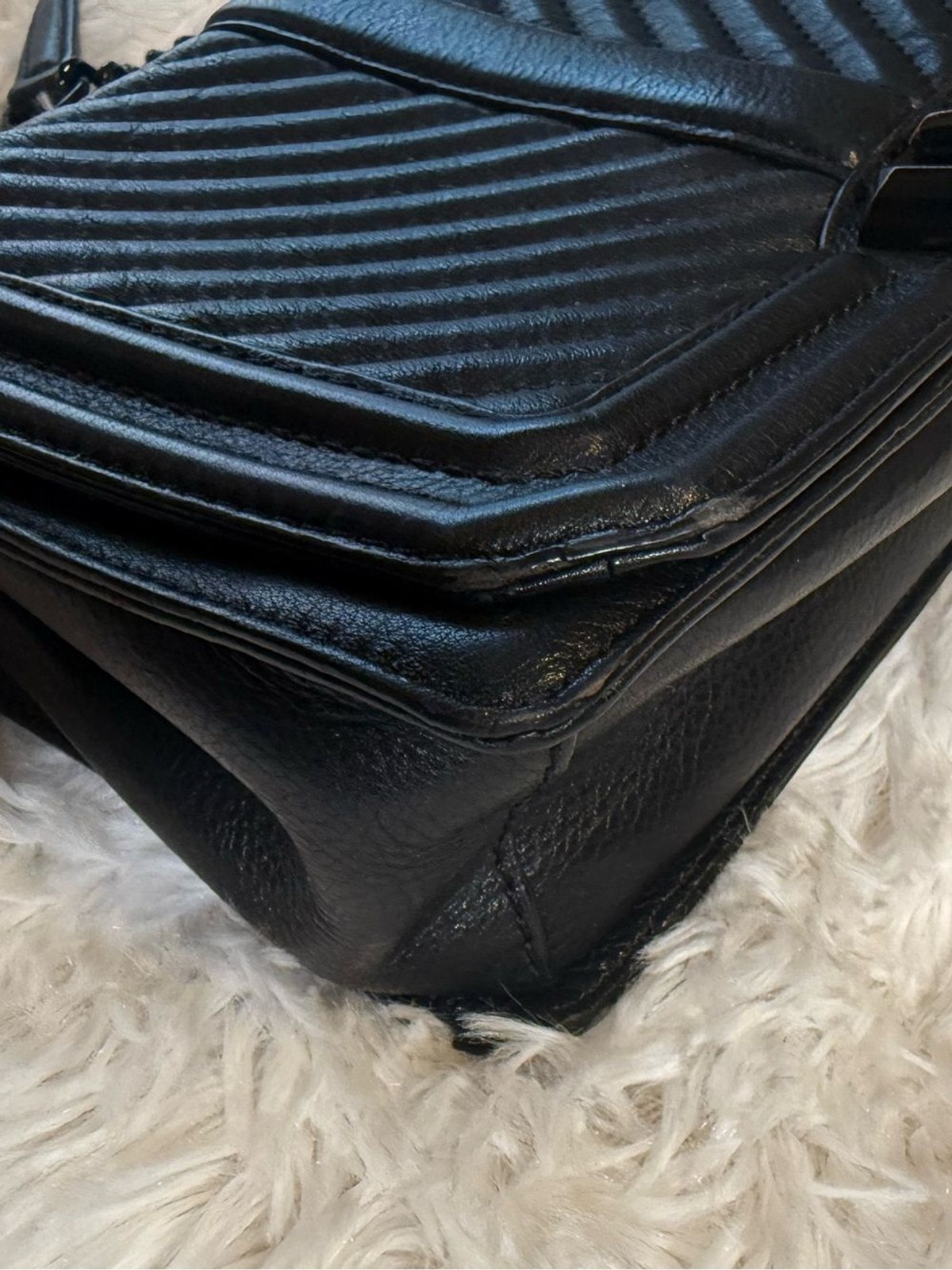 Rebecca Minkoff Black Chevron Quilted Love Crossbody Leather Chain Turnlock Zip