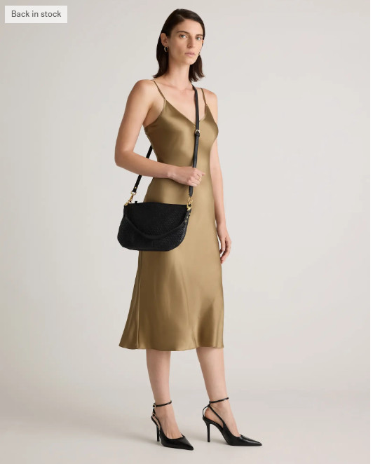 NWT QUINCE ITALIAN LEATHER MINI HANDWOVEN CRESCENT CROSSBODY BAG BLACK MSRP $120