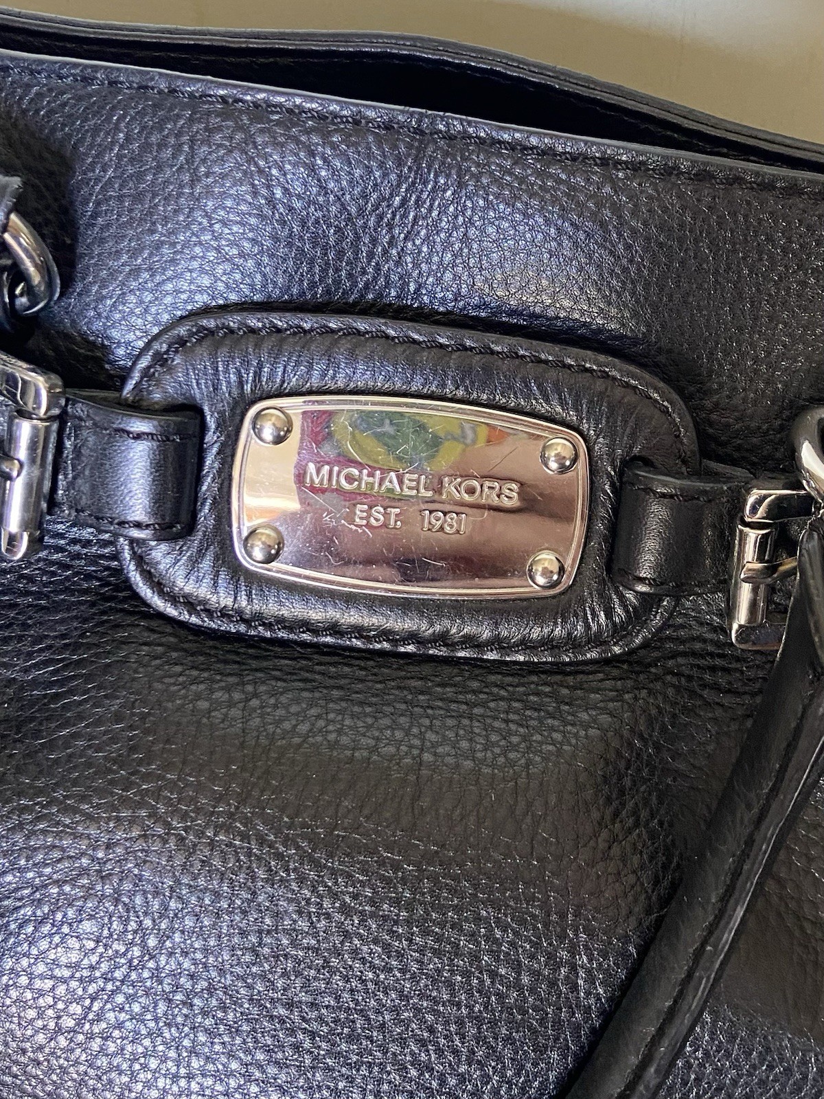 Michael Kors Hamilton Satchel Silver Hardware Black Leather
