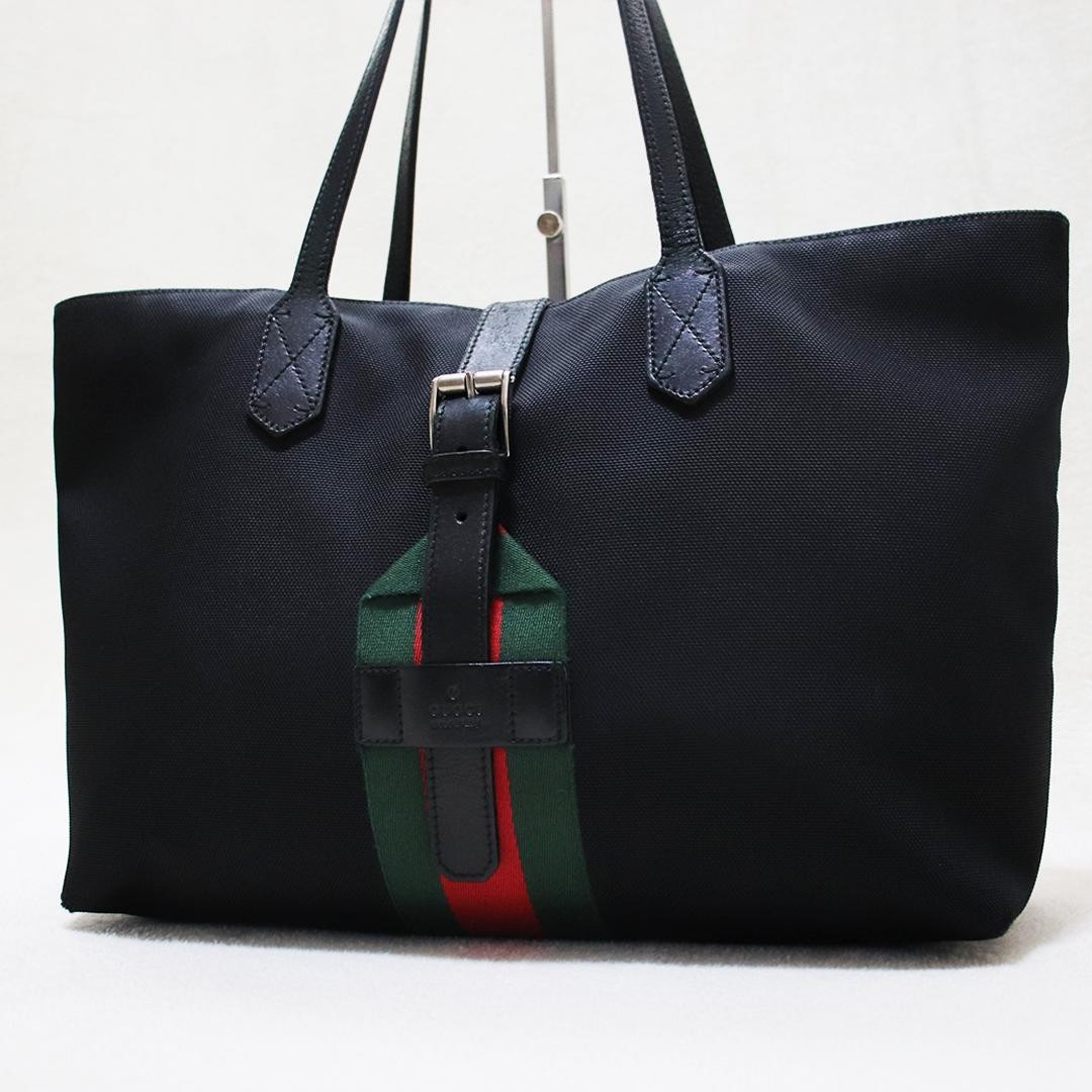 Authentic Gucci Sherry Line Tote Bag 13in Leather Canvas Unisex Casual Stylish