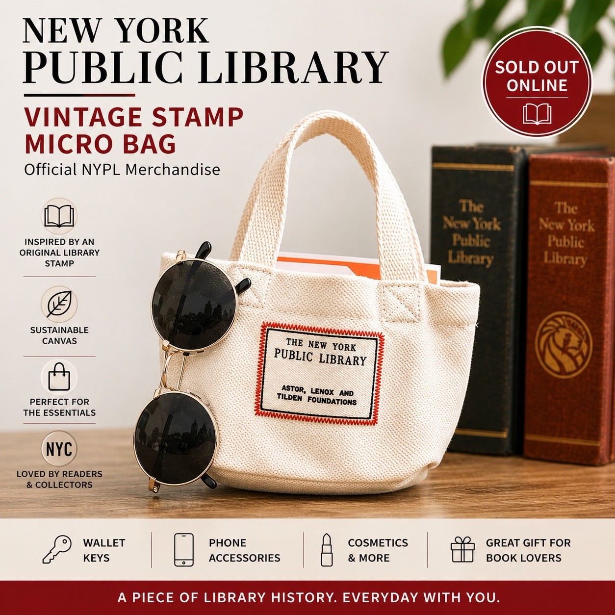 Official New York Public Library Vintage Stamp Microbag Tote bag + Free Shipping