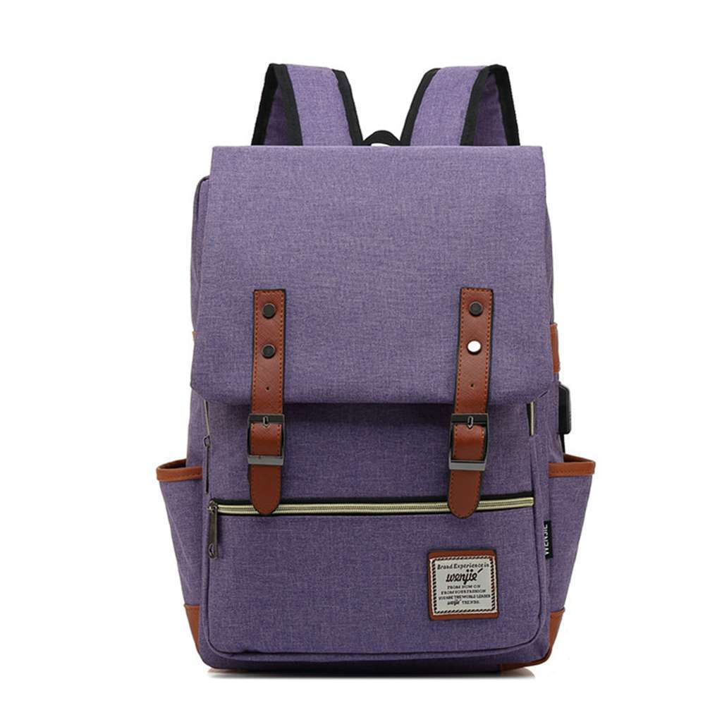 Men Women Canvas Backpack Bookbag School Travel Laptop Rucksack Bag w/USB Port
