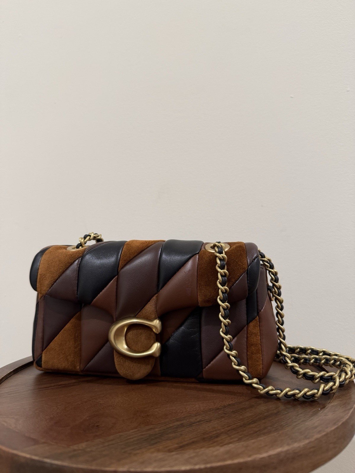 Coach quilted patchwork tabby 20 maple shadow brown shoulder bag