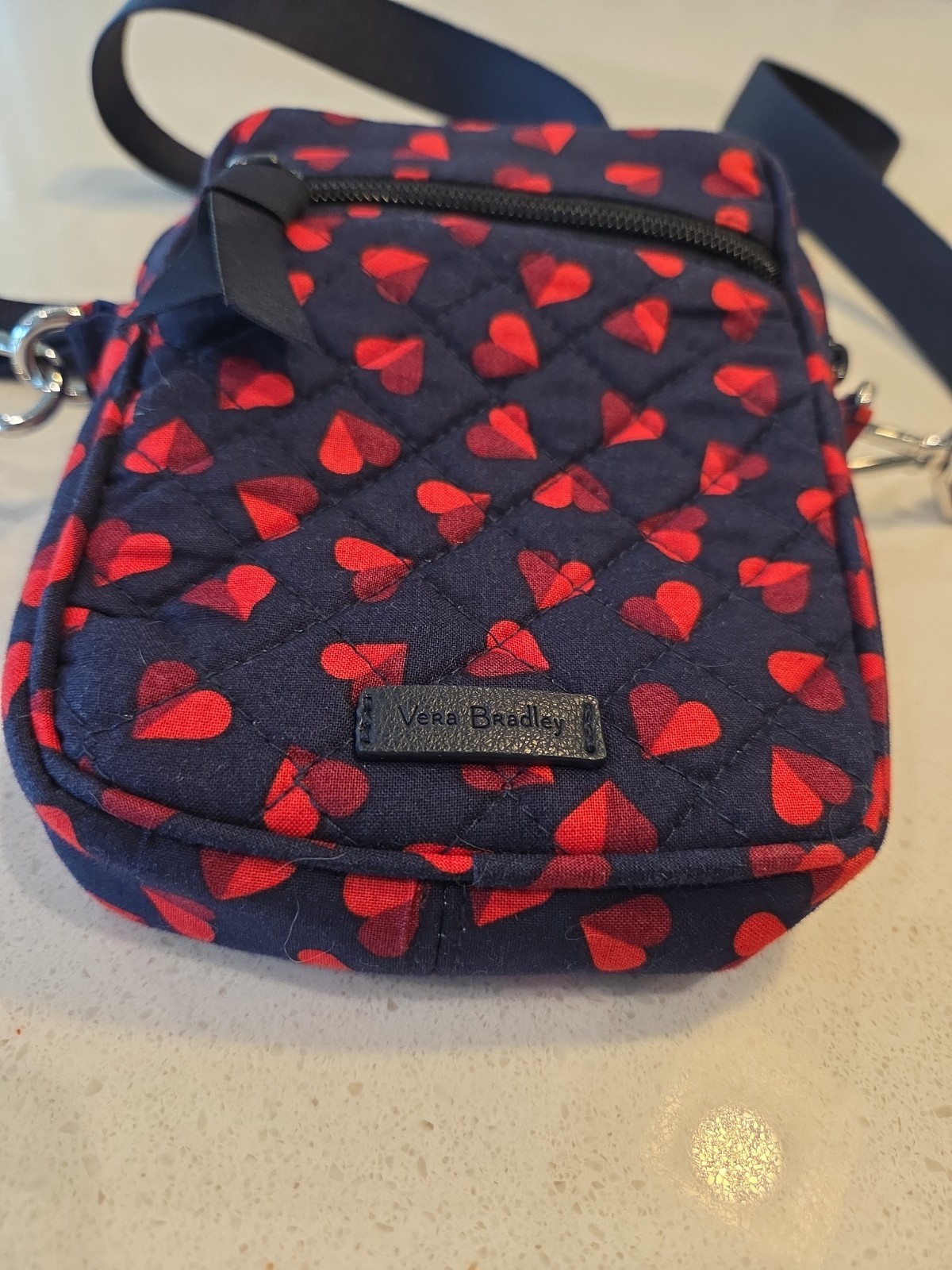 VERA BRADLEY RFID SMALL CONVERTIBLE CROSSBODY “SWEET HEARTS” Navy Blue & Red