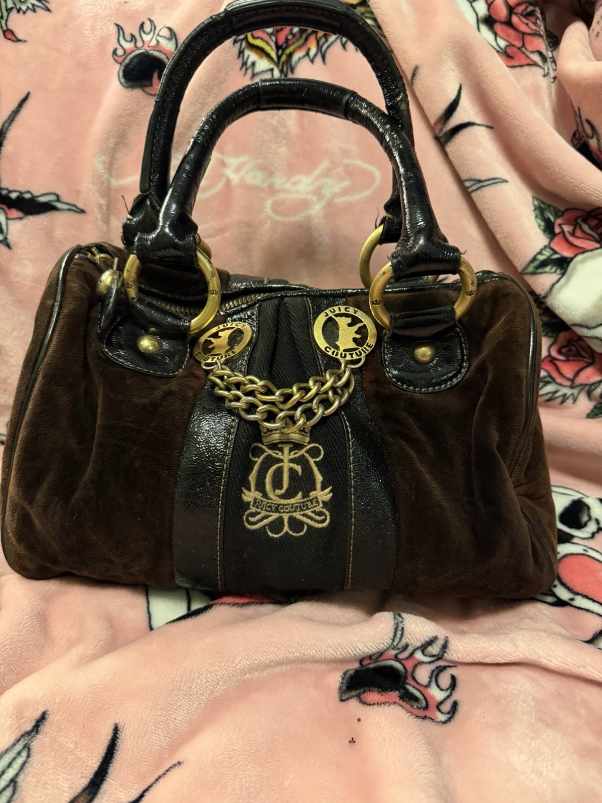 Vintage Juicy Couture Brown hand bag, Gold Hardware, Zip, Charm included.