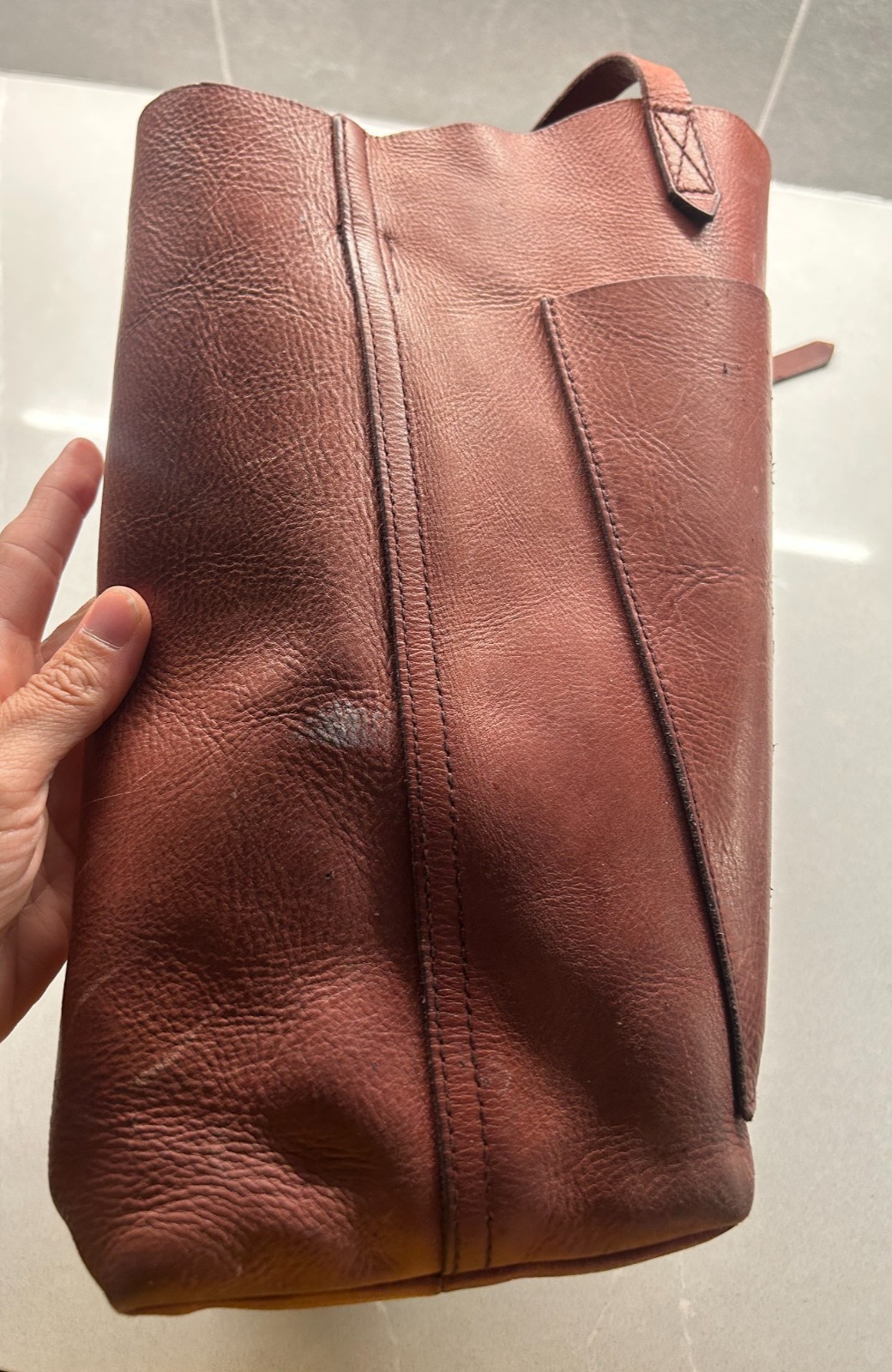 Madewell Leather Tote Burgundy Handles Shoulder Strap Unlined 11″X 12″ GUC