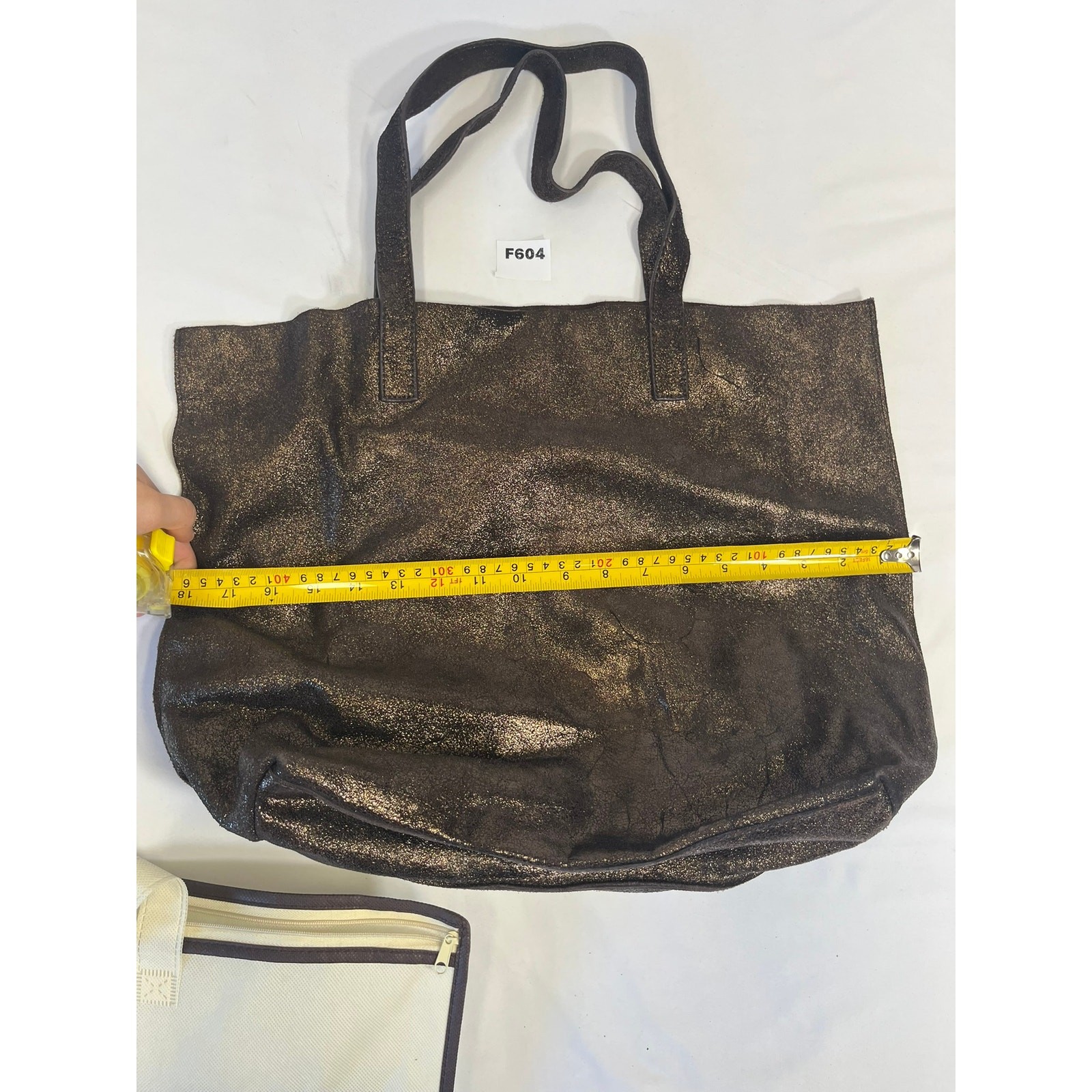 Large Bronze Brown Leather Tote Bag Oversized Shopper Shoulder Carryall F604