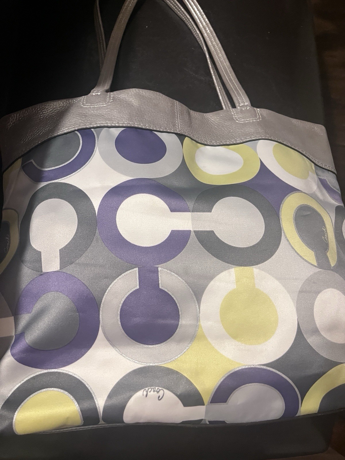 Coach Juliet op art Multicolor Logo Zip Tote Bag Metallic Silver Hardware Charm