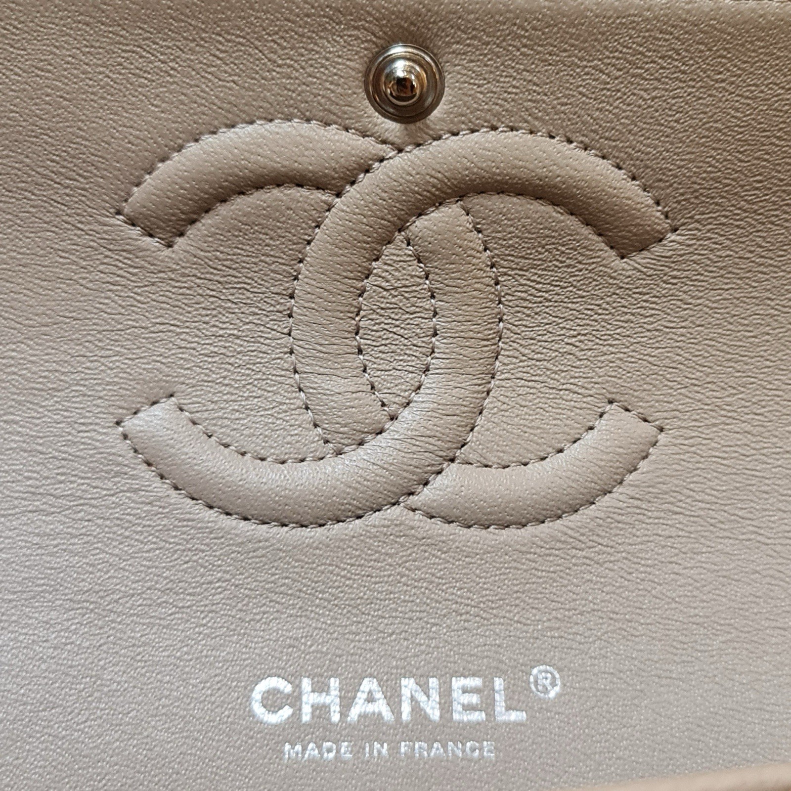 Chanel Classic Medium Double Flap Bag Beige Caviar Ruthenium Hardware 2017