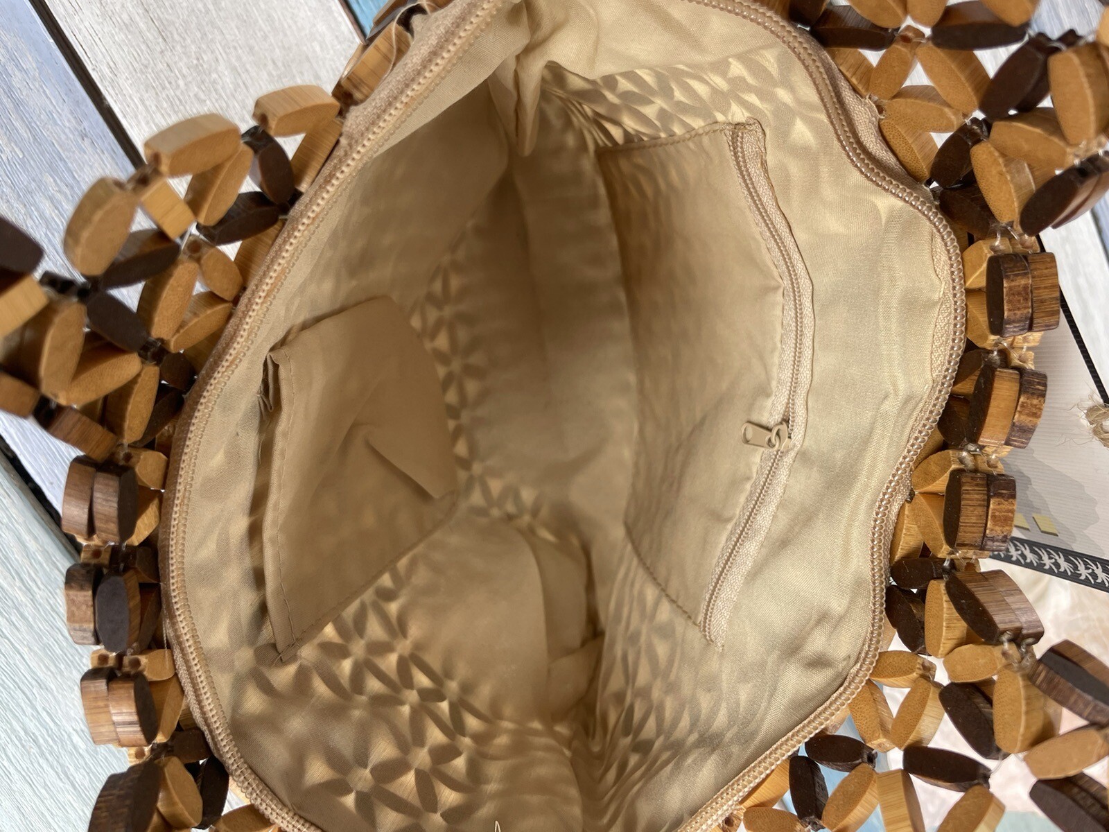Wooden Floral Hawaiian Beaded Purse Handbag Wood Beads